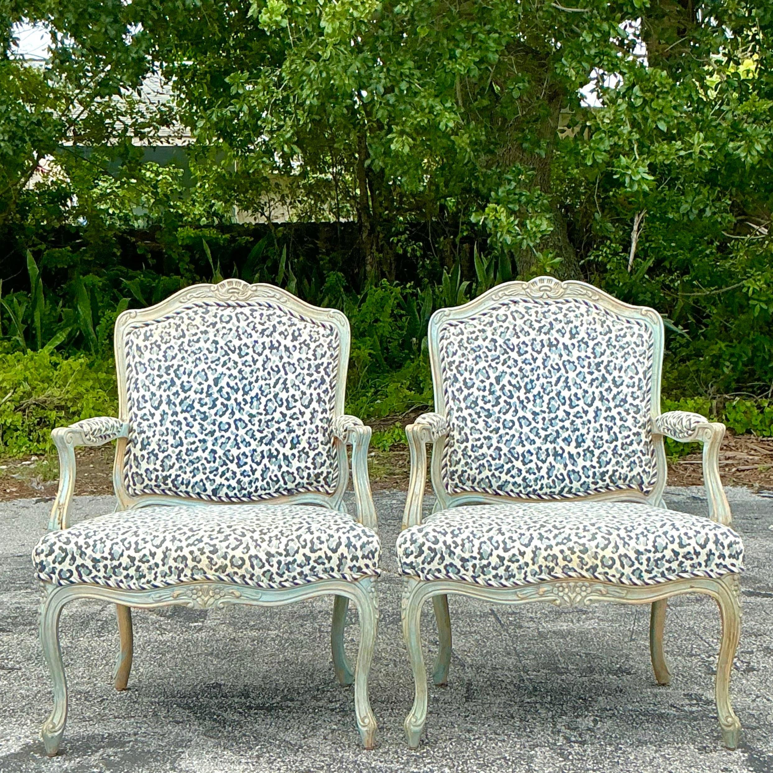 Vintage Regency Leopard Bergere Chairs - a Pair In Good Condition In West Palm Beach, FL