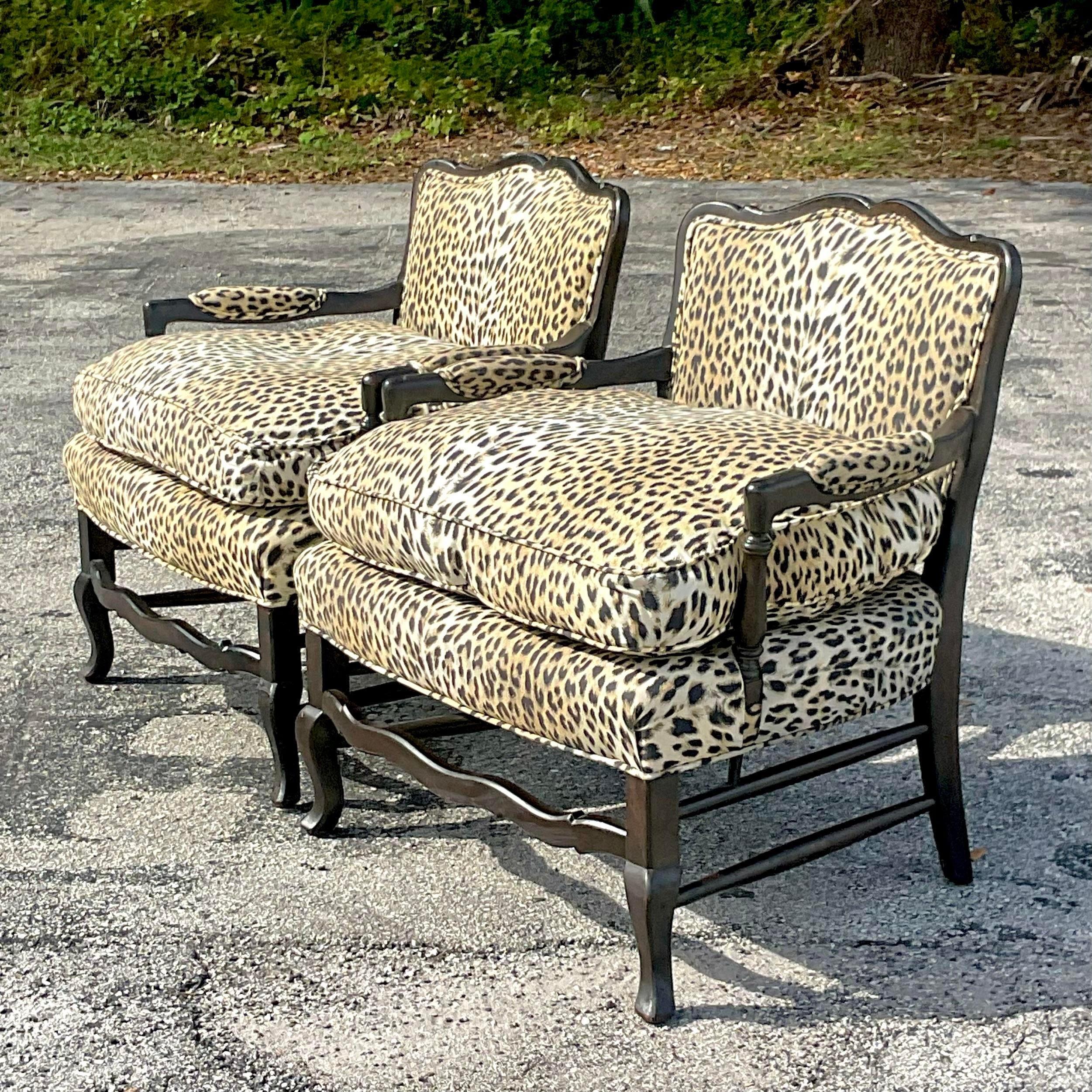 Upholstery Vintage Regency Leopard Bergere Chairs - a Pair