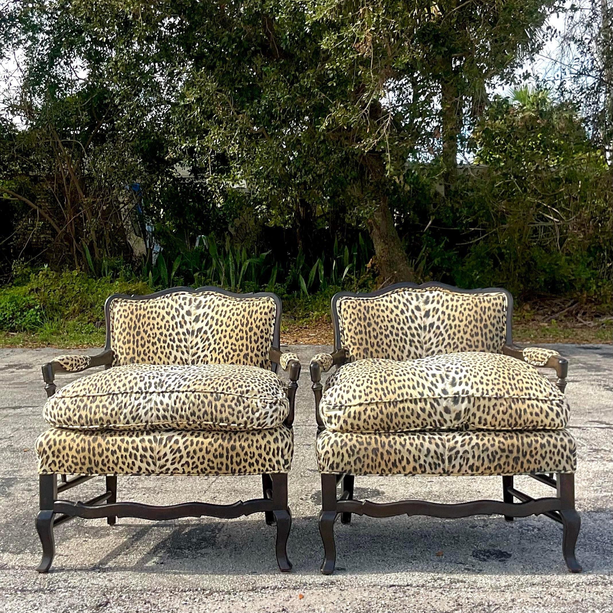 Vintage Regency Leopard Bergere Chairs - a Pair 1