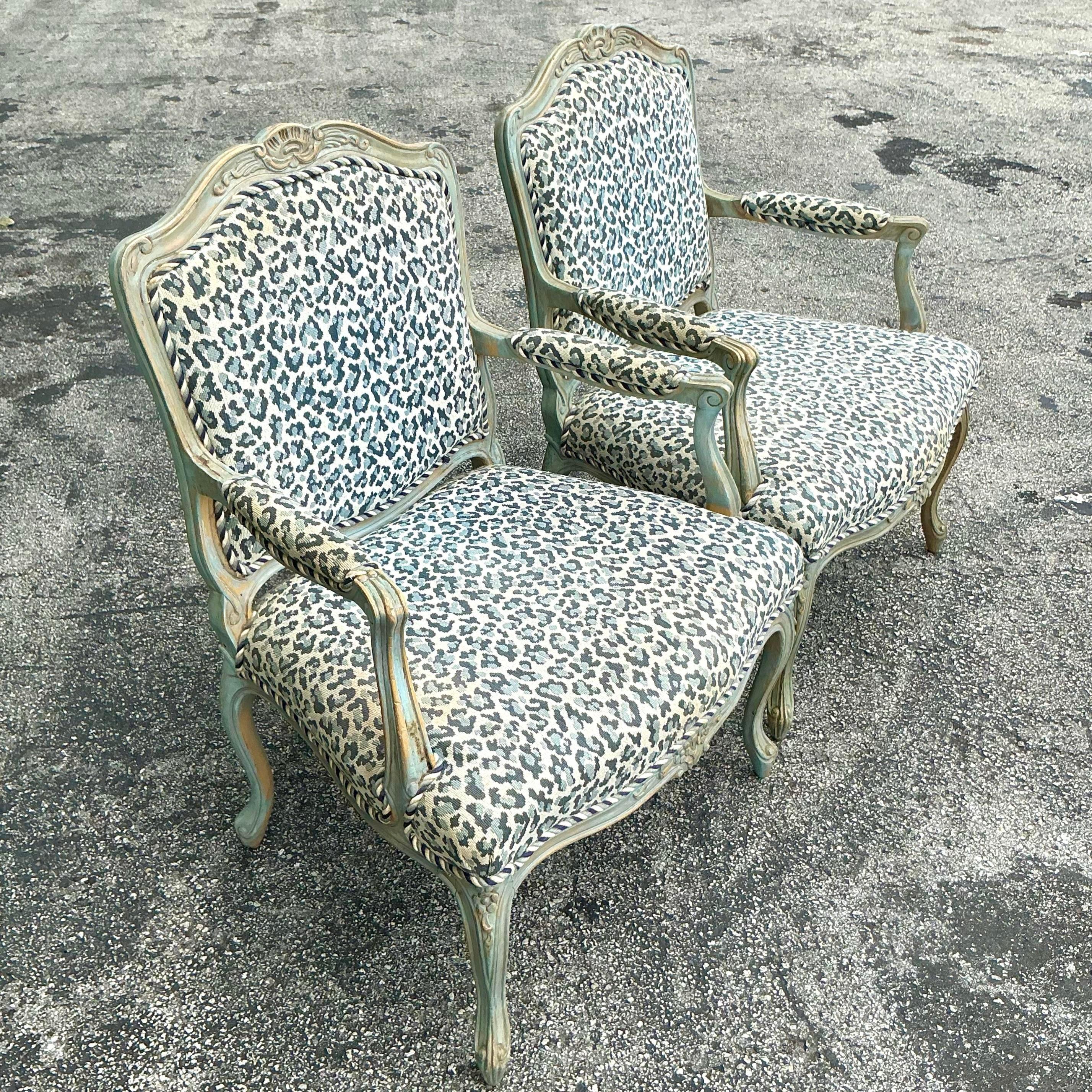 Vintage Regency Leopard Bergere Chairs - a Pair 1