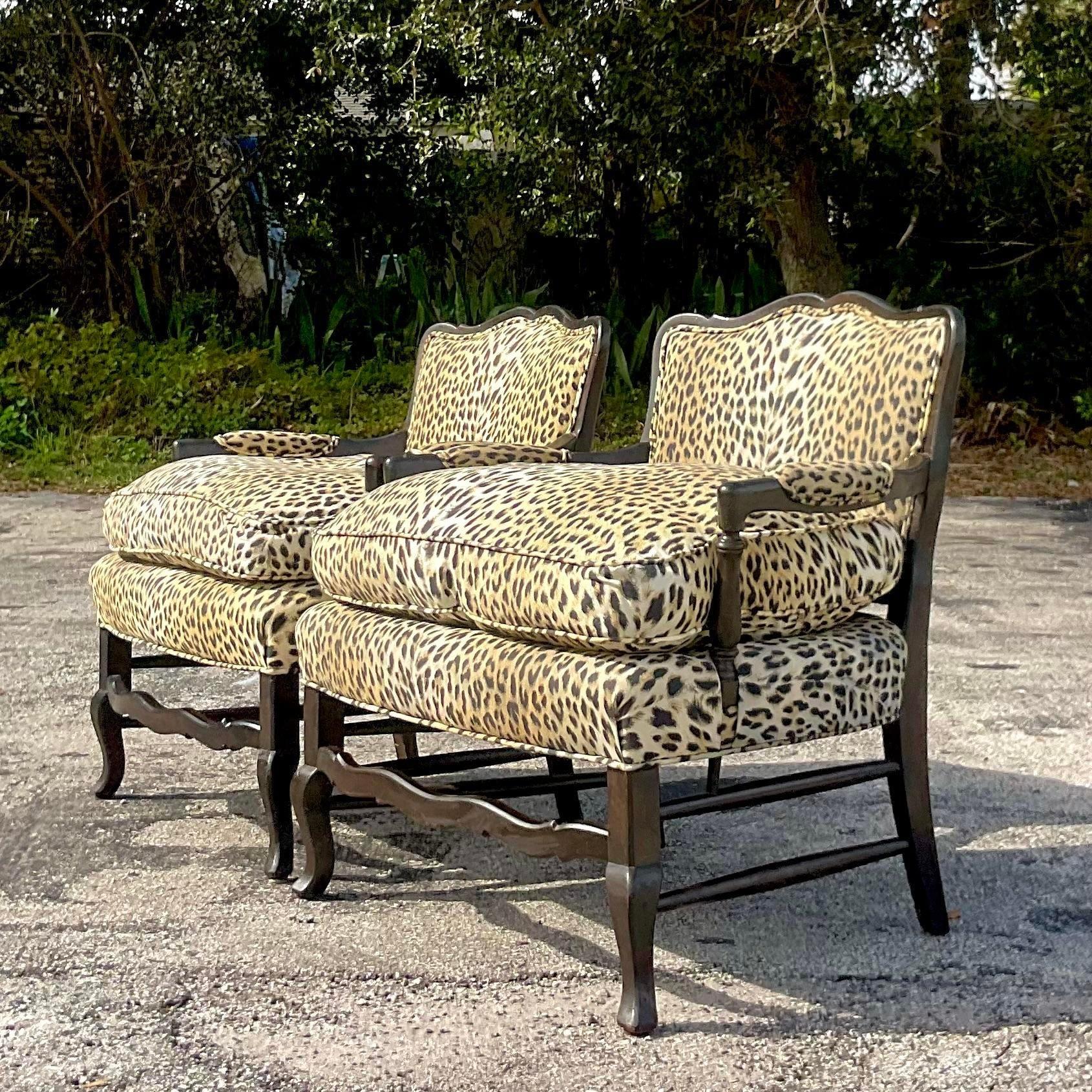 Vintage Regency Leopard Bergere Chairs - a Pair For Sale 2