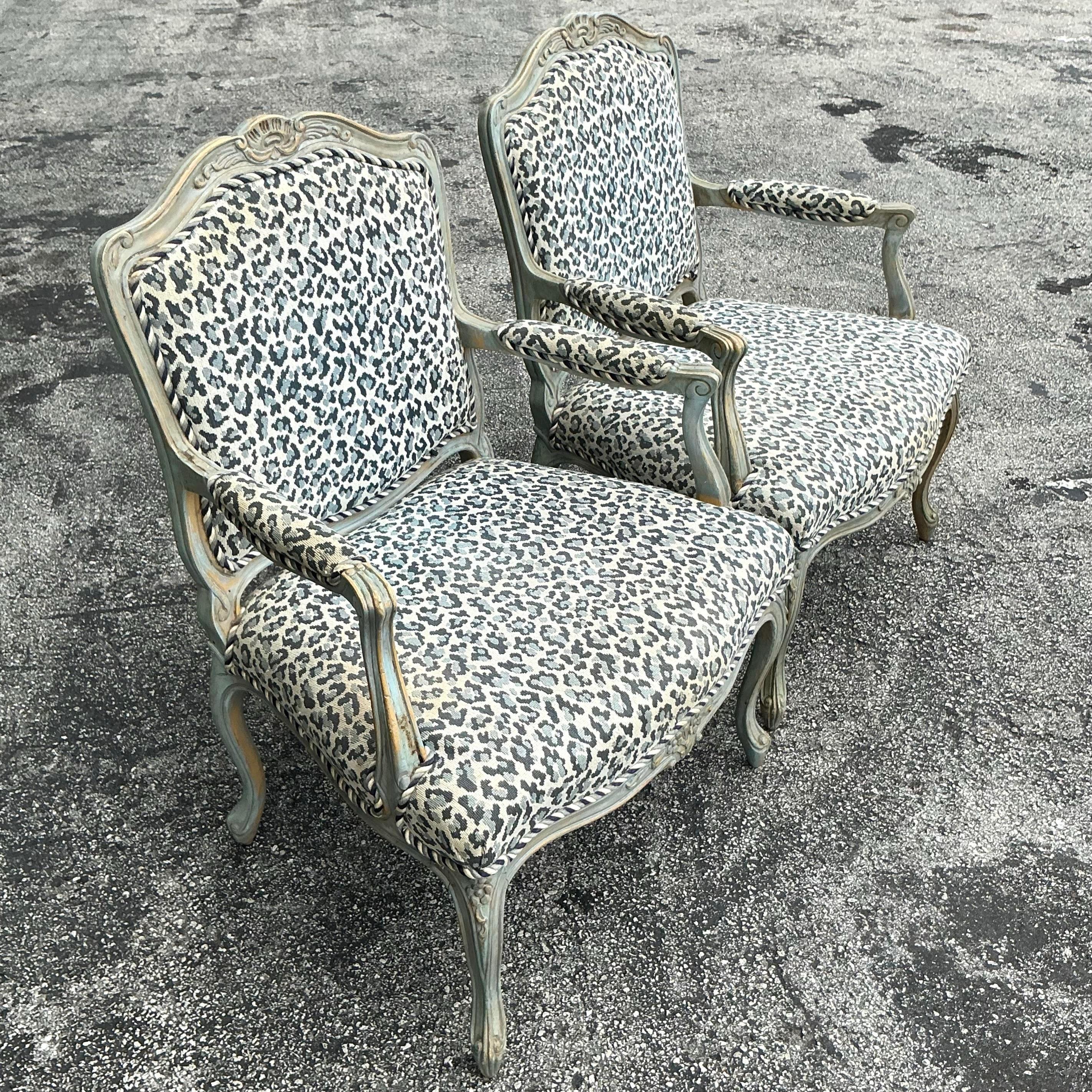 Vintage Regency Leopard Bergere Chairs - a Pair 3