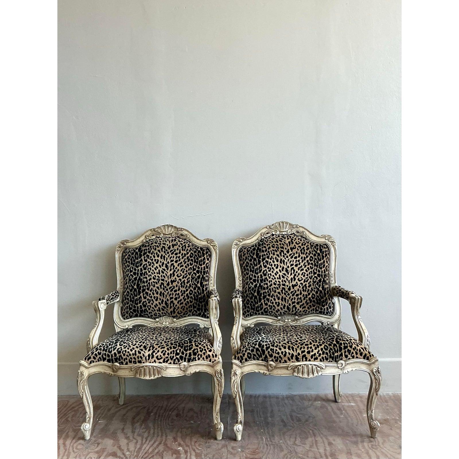20ième siècle Chaises Fauteuil léopard Vintage Regency - une paire en vente