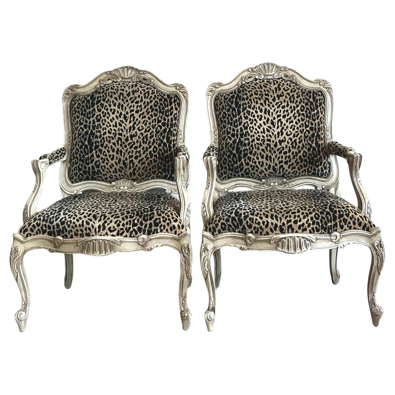 Vintage Regency Leopard Fauteuil Chairs - A Pair