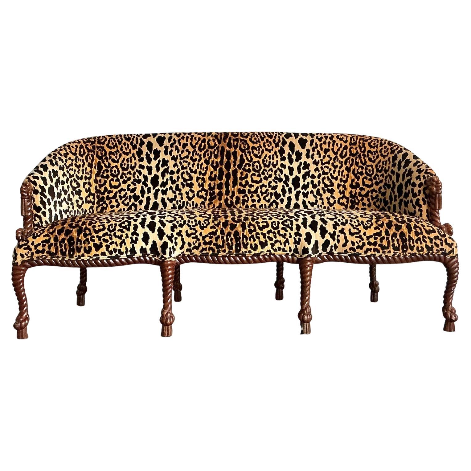 Vintage Regency Leopard Rope and Knot Sofa