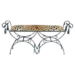 Vintage Regency Leopard Wought Iron Tassel Bench