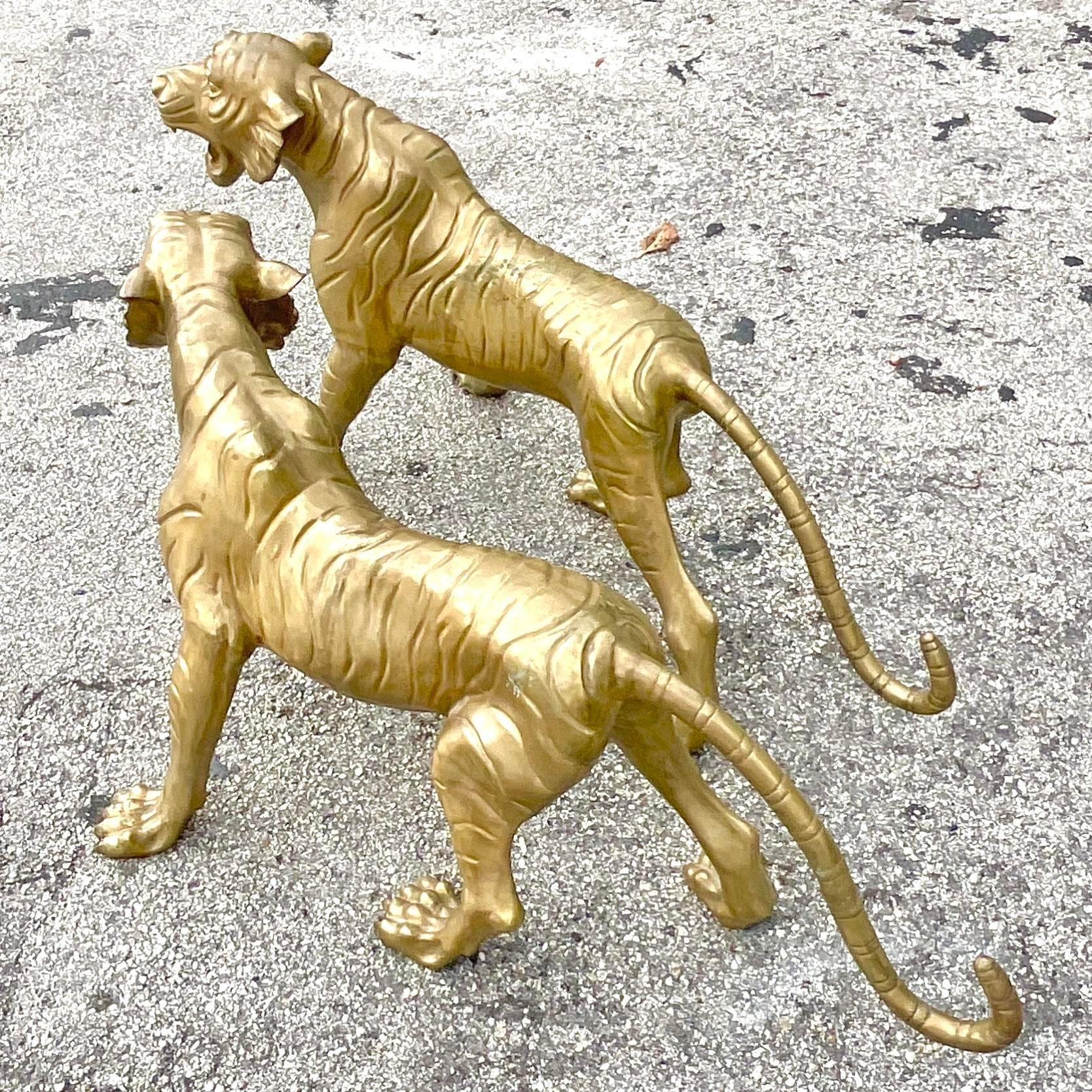 Vintage Regency Life Size Brass Tigers - a Pair For Sale 5