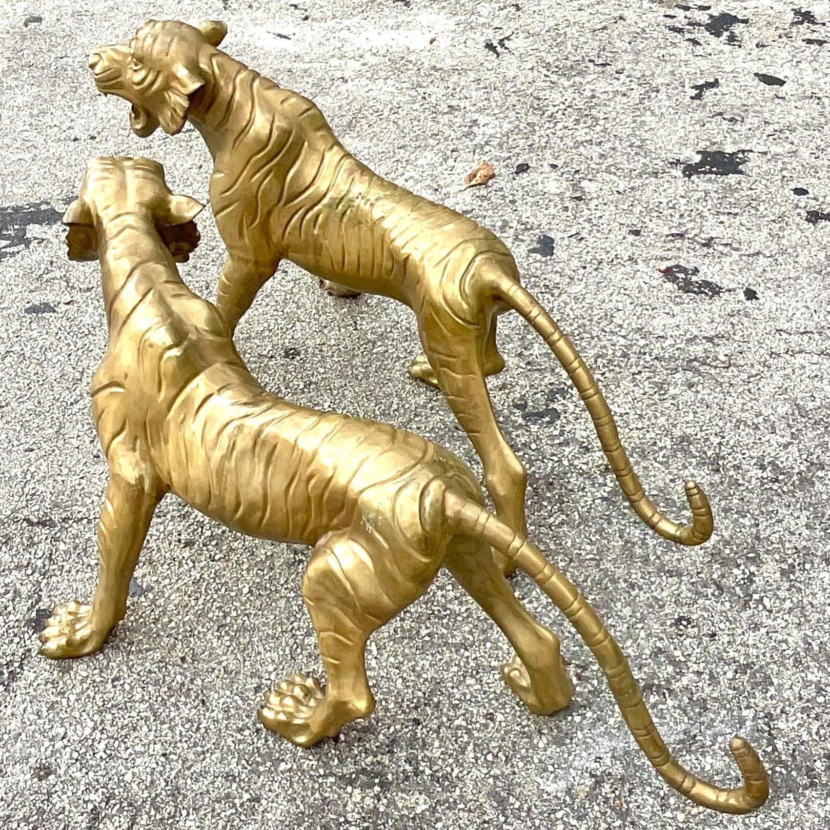 Vintage Regency Life Size Brass Tigers - a Pair For Sale 2