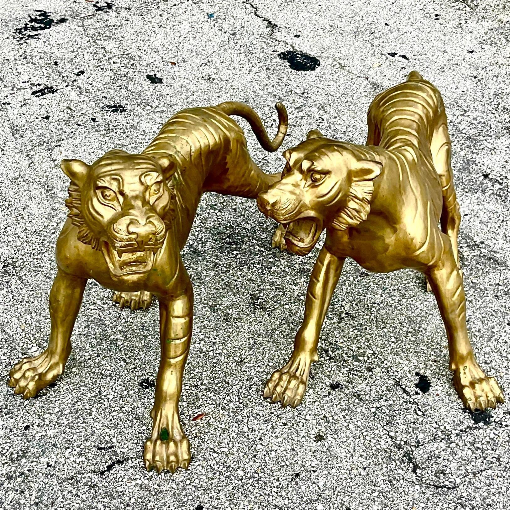 Vintage Regency Life Size Brass Tigers - a Pair For Sale 4