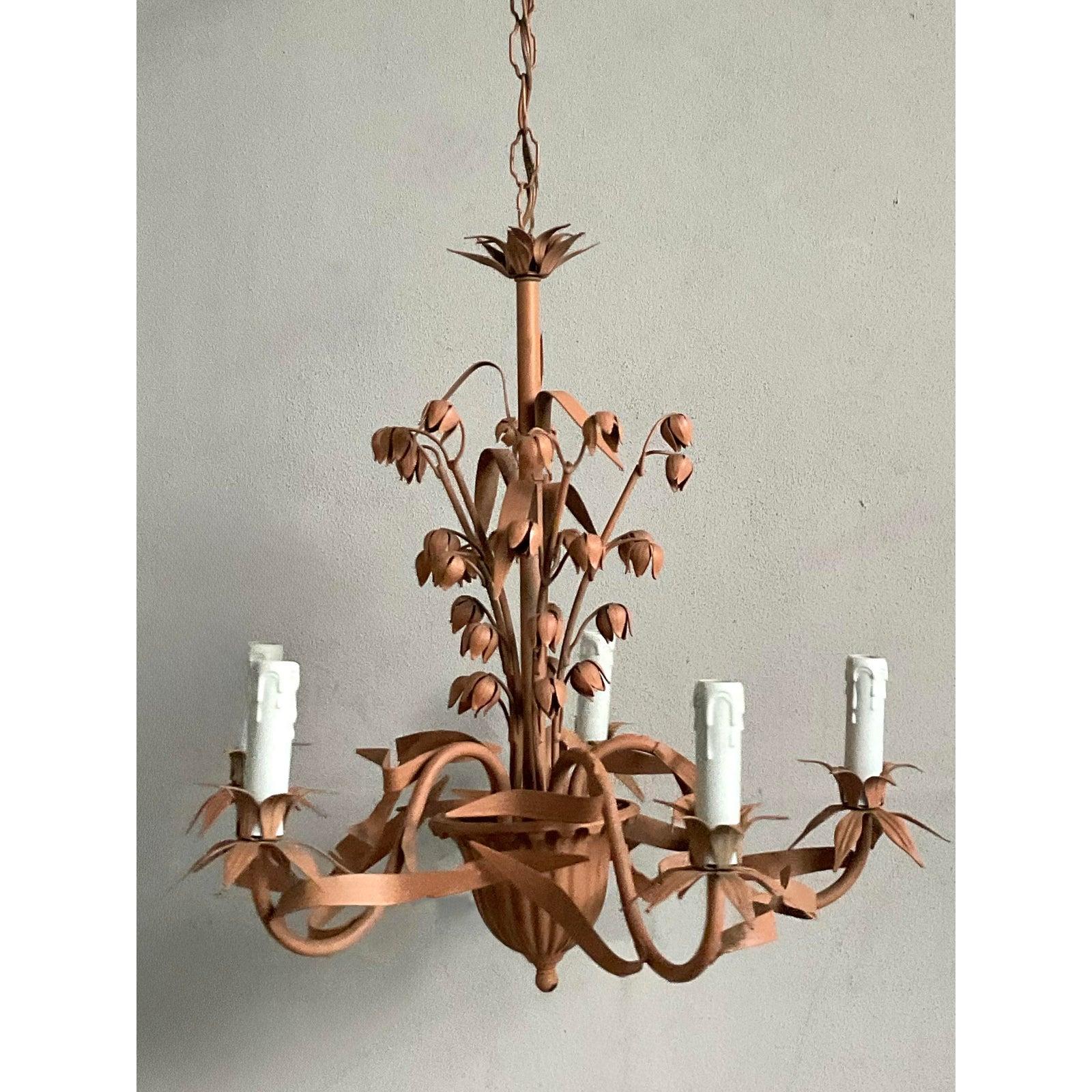 American Vintage Regency Lily of the Vally Tole Chandelier For Sale