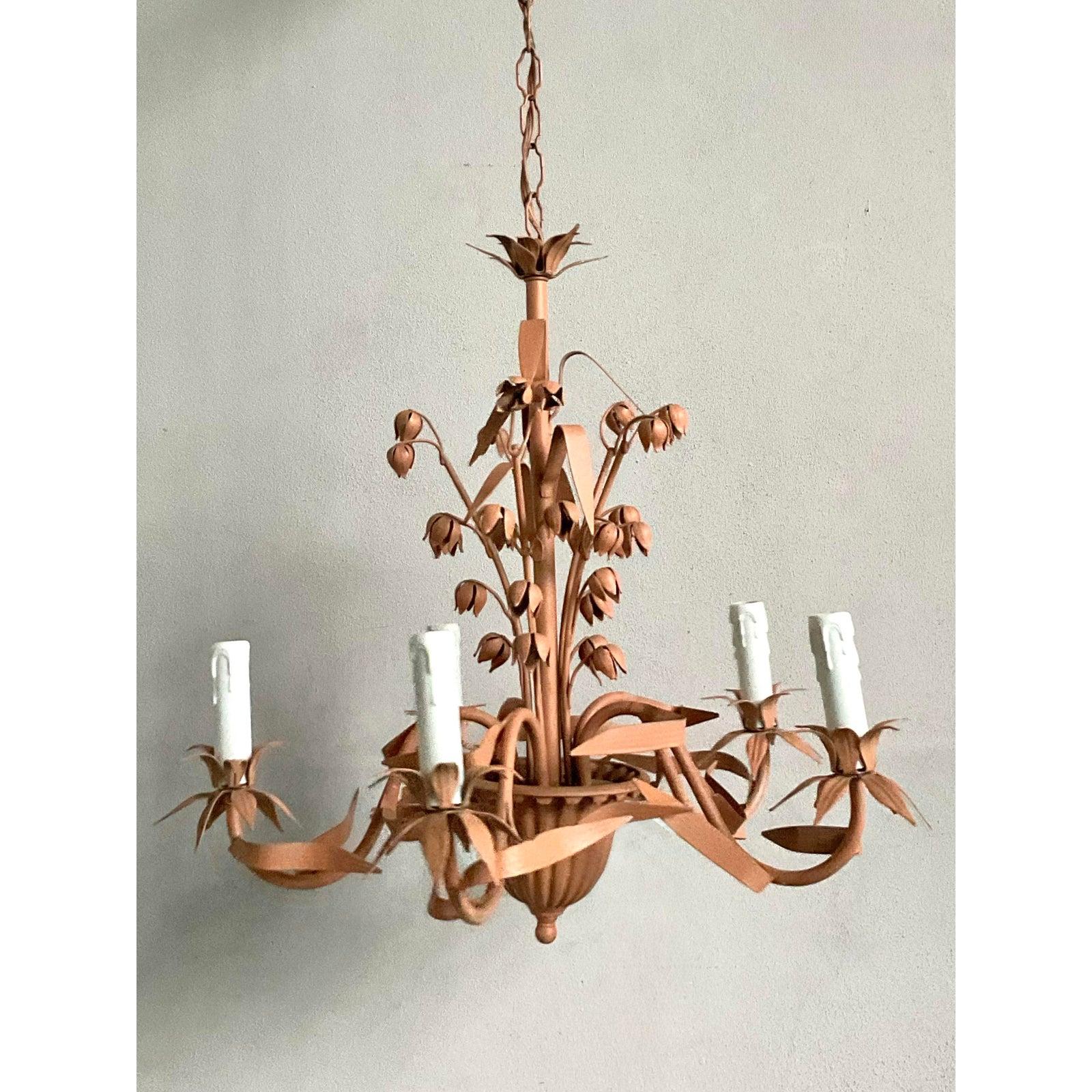 Stone Vintage Regency Lily of the Vally Tole Chandelier For Sale