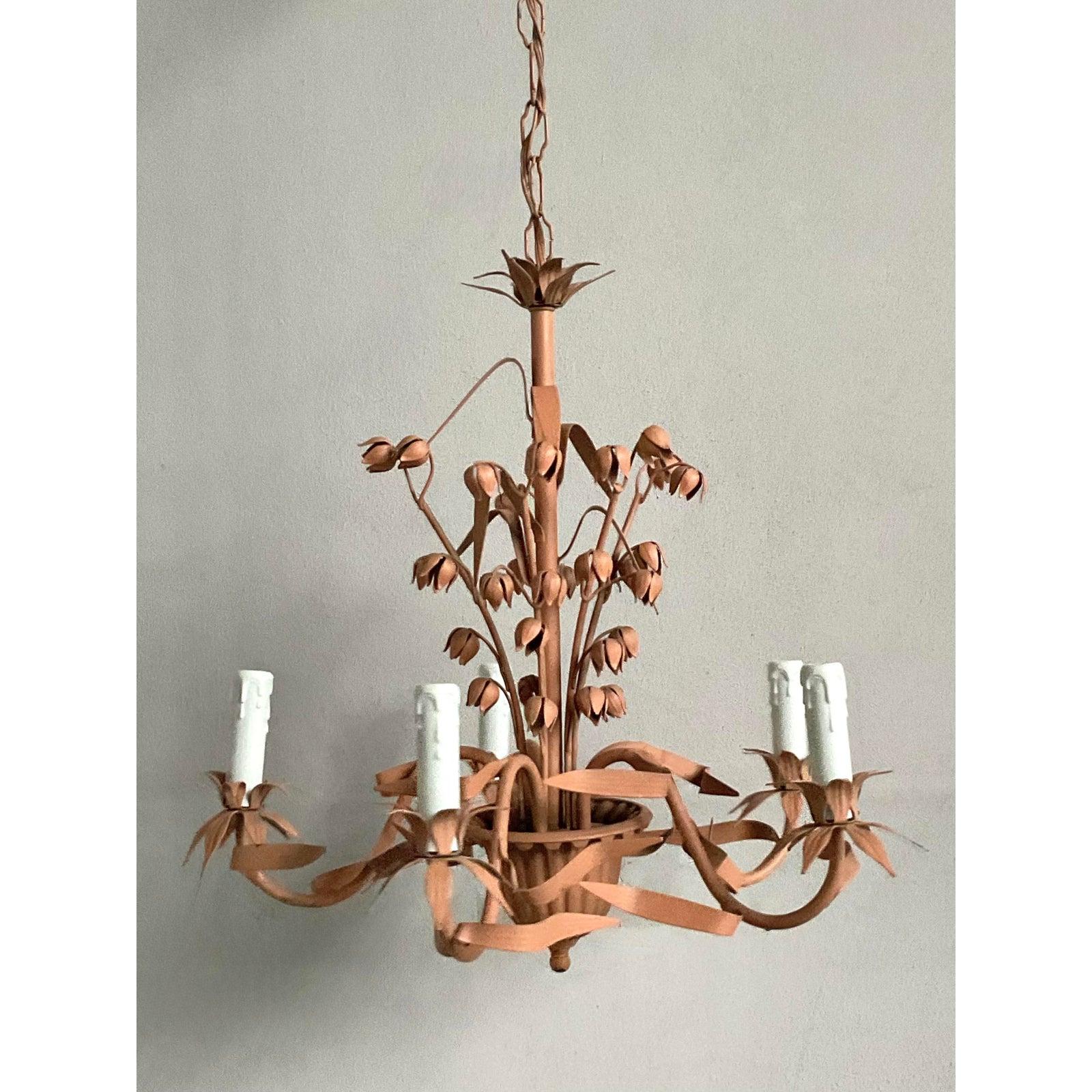 Vintage Regency Lily of the Vally Tole Chandelier For Sale 3