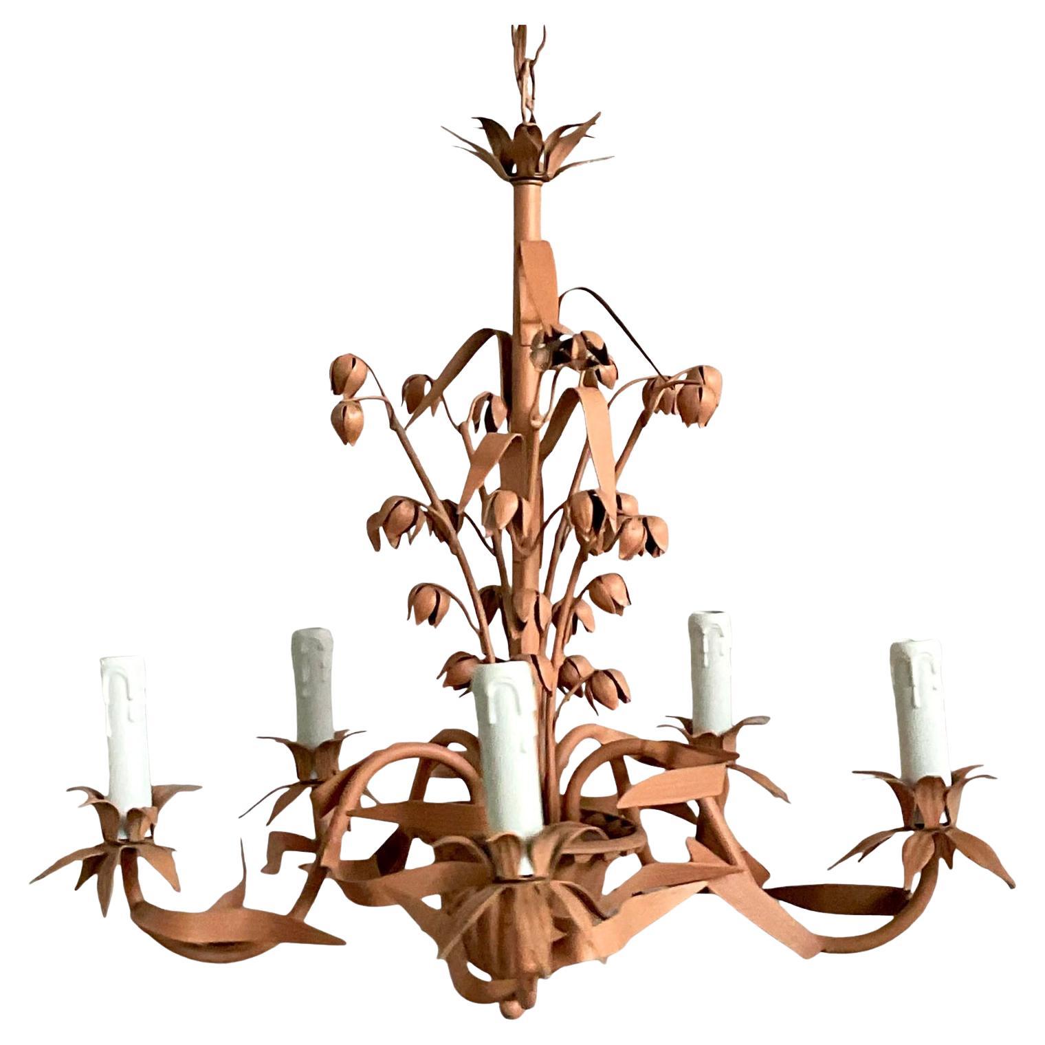 Vintage Regency Lily of the Vally Tole Chandelier For Sale