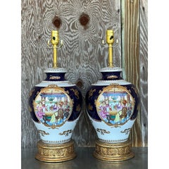 Vintage Regency Limoges Figural Lamps - A Pair