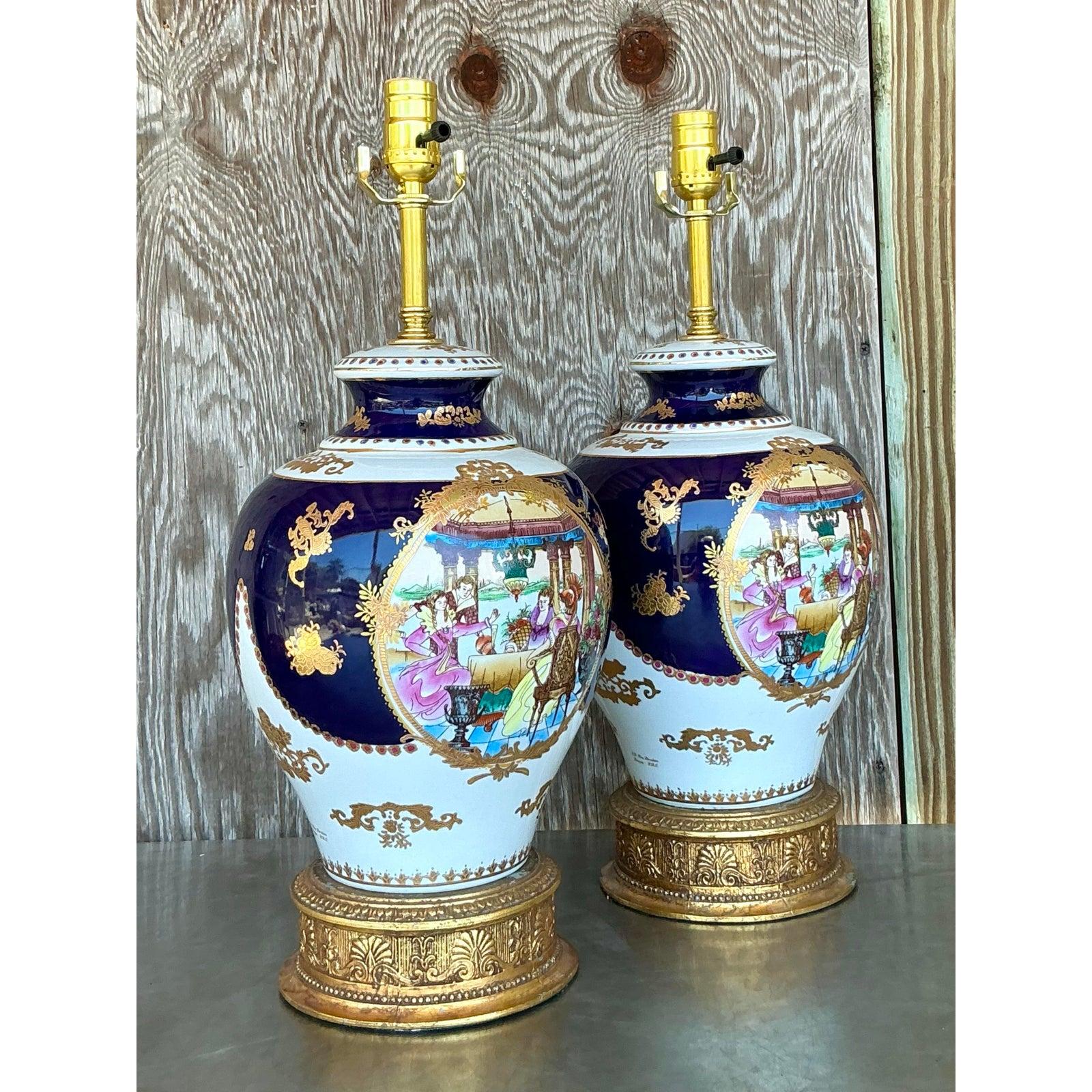 Lámparas Figurales Vintage Regency Limoges - Pareja en Bueno estado para la venta en West Palm Beach, FL