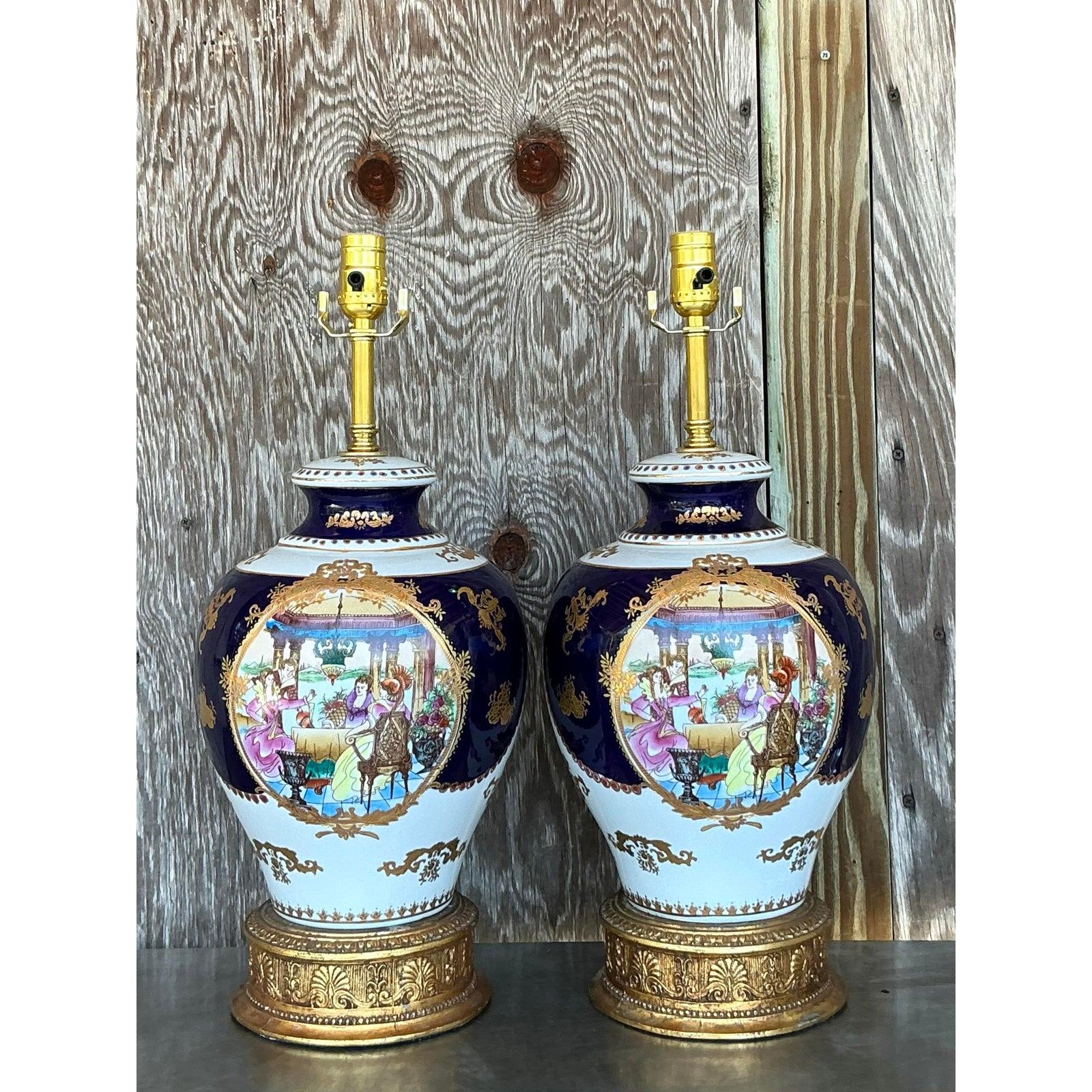 Lámparas Figurales Vintage Regency Limoges - Pareja siglo XX en venta