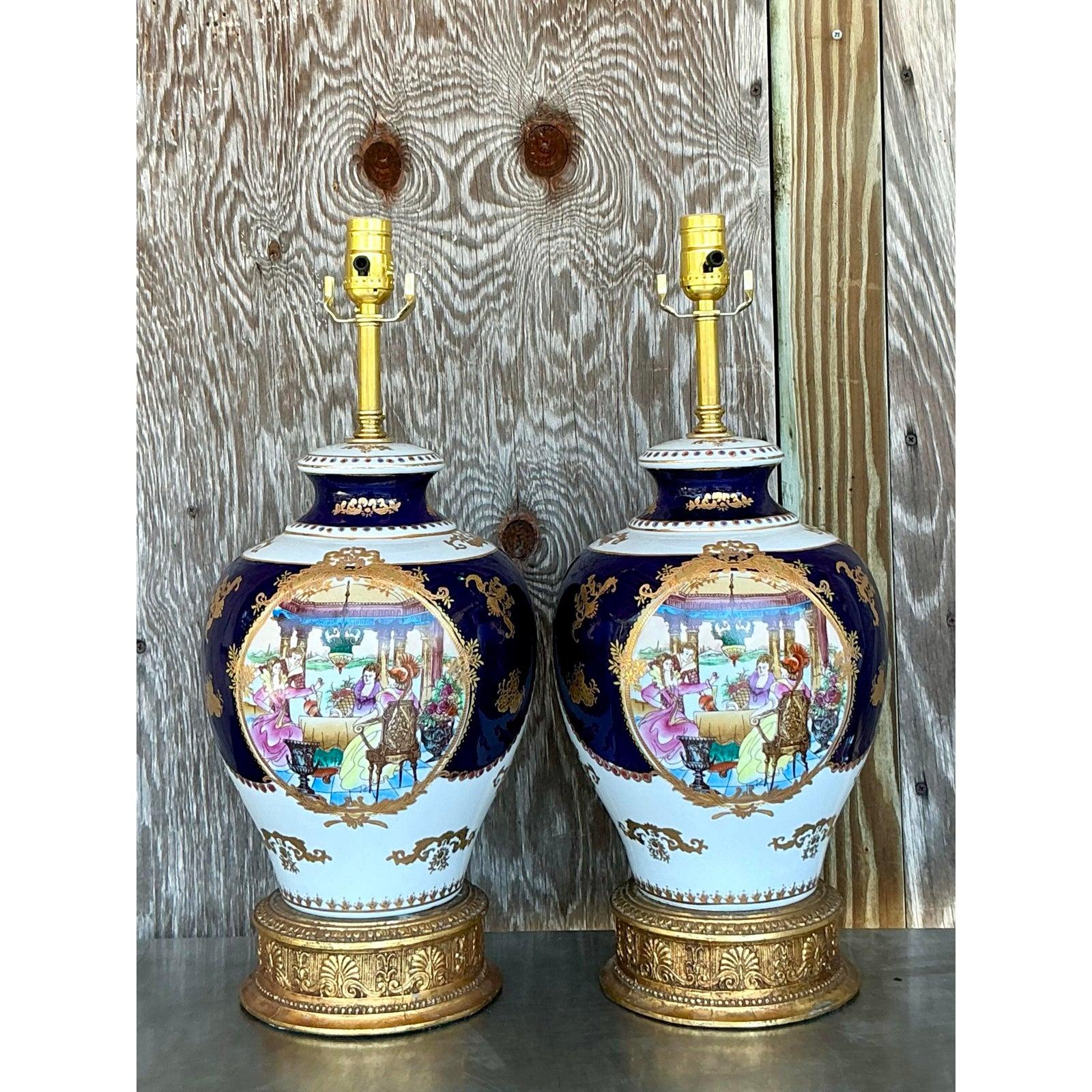 Lámparas Figurales Vintage Regency Limoges - Pareja Porcelana en venta