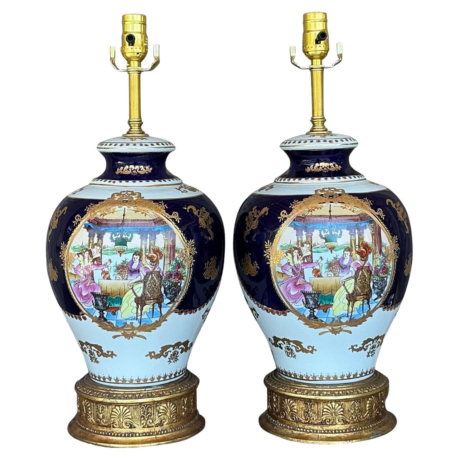 Vintage Regency Limoges Figural Lamps - A Pair