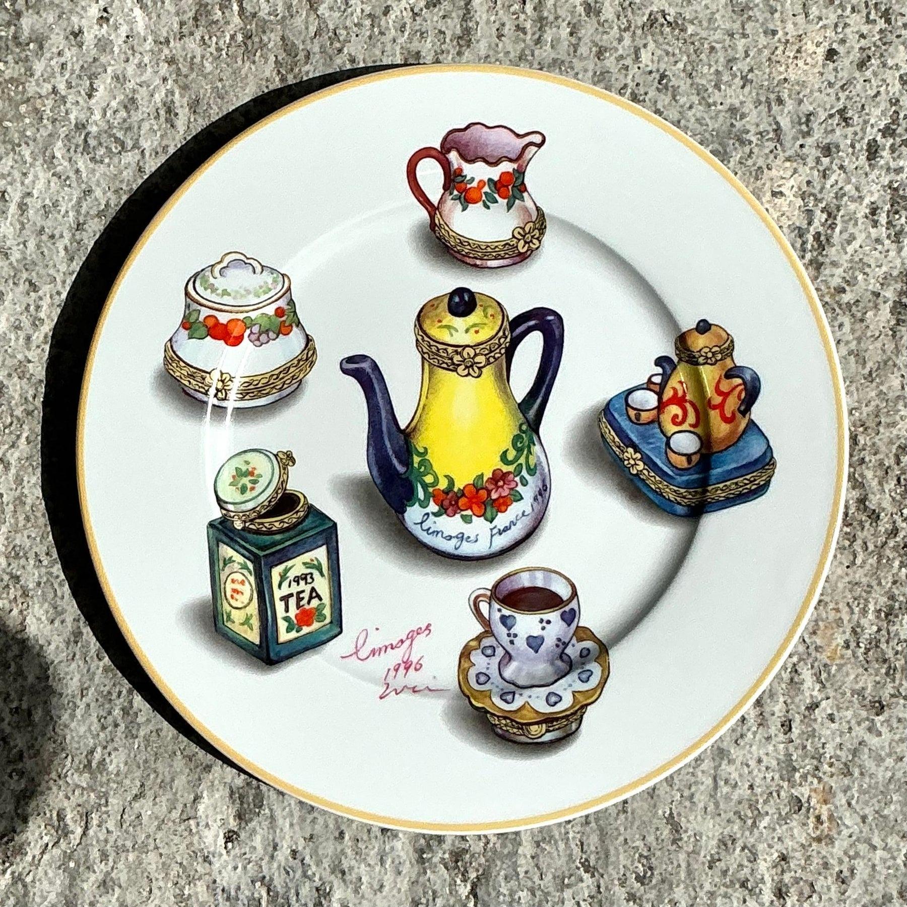 Vintage Regency Limoges Porcelana Platos de Cena - Juego de 4 Francés en venta