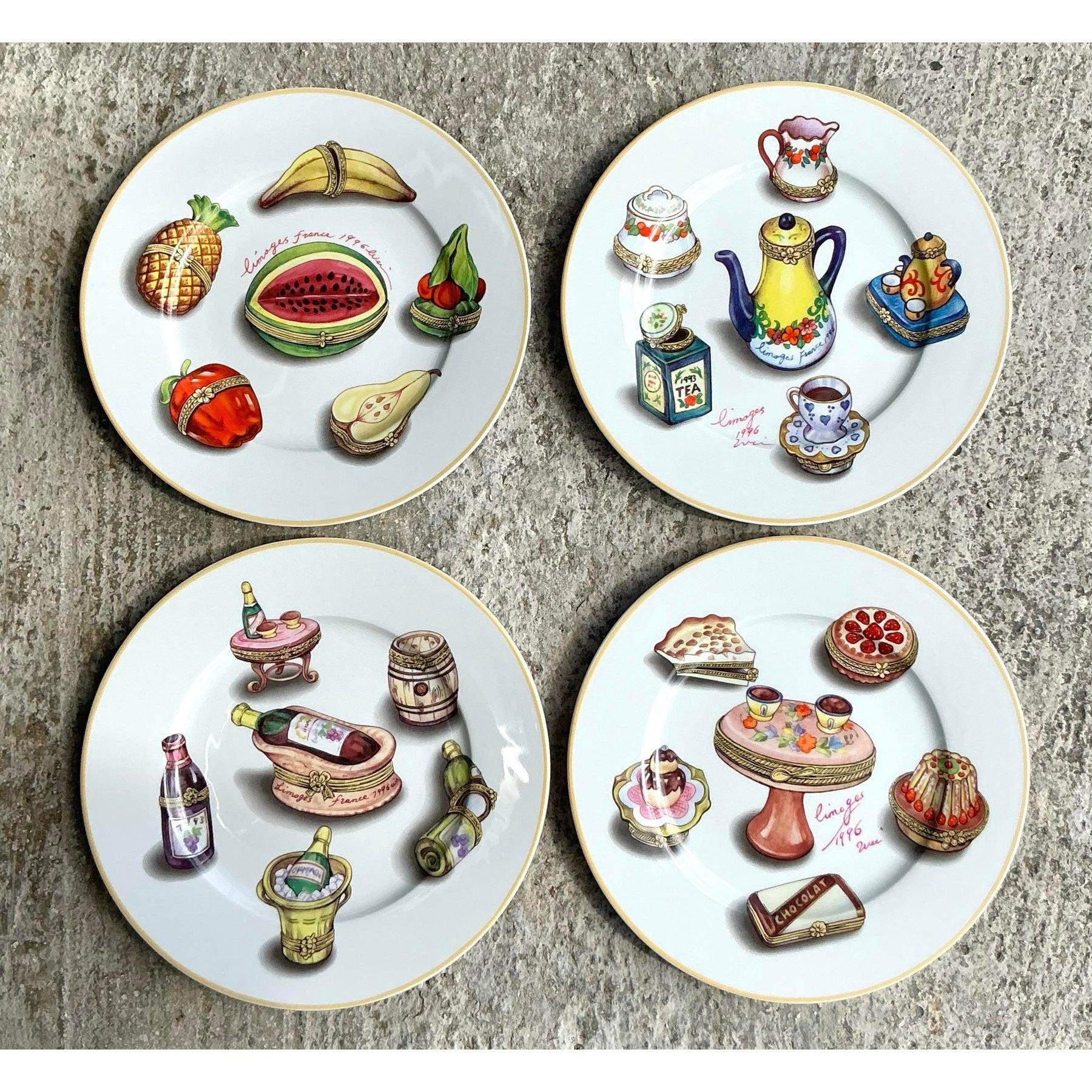 Vintage Regency Limoges Porcelana Platos de Cena - Juego de 4 en Bueno estado para la venta en west palm beach, FL