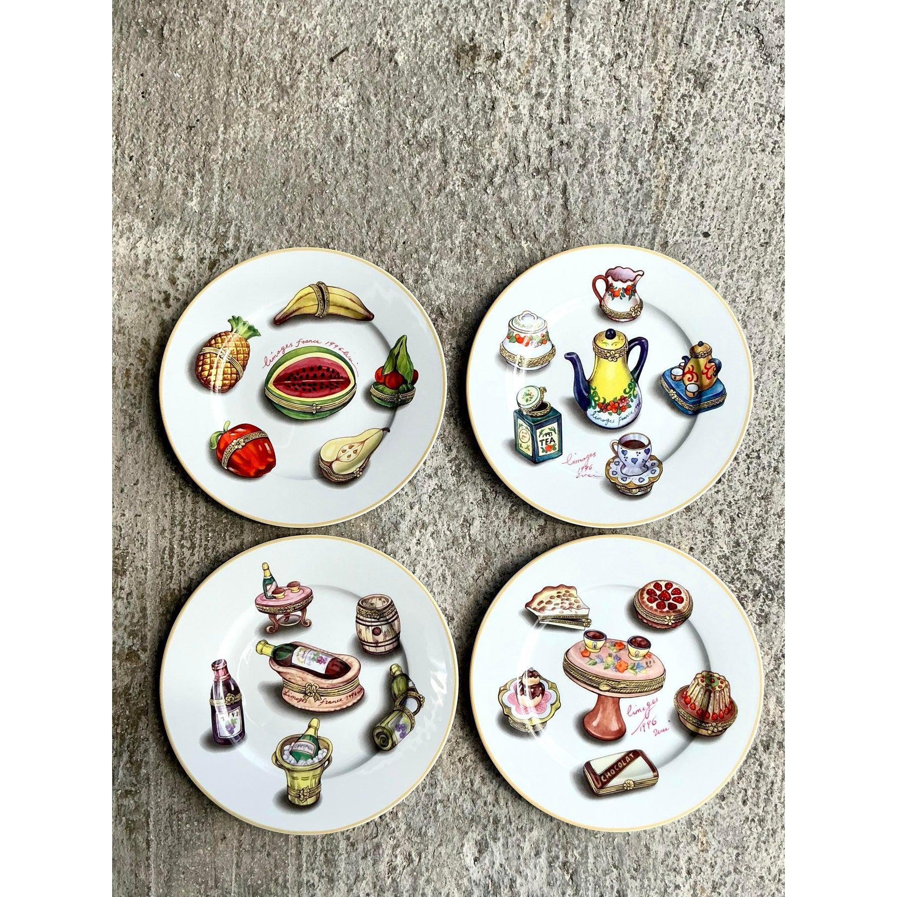 Vintage Regency Limoges Porcelana Platos de Cena - Juego de 4 en venta 3