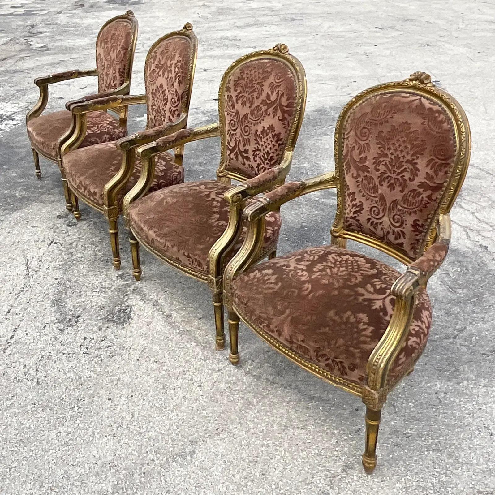 Vintage Regency Louie Gilt Bergere Chairs, a Pair In Good Condition In west palm beach, FL