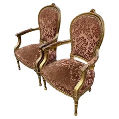 Vintage Regency Louie Gilt Bergere Chairs, a Pair