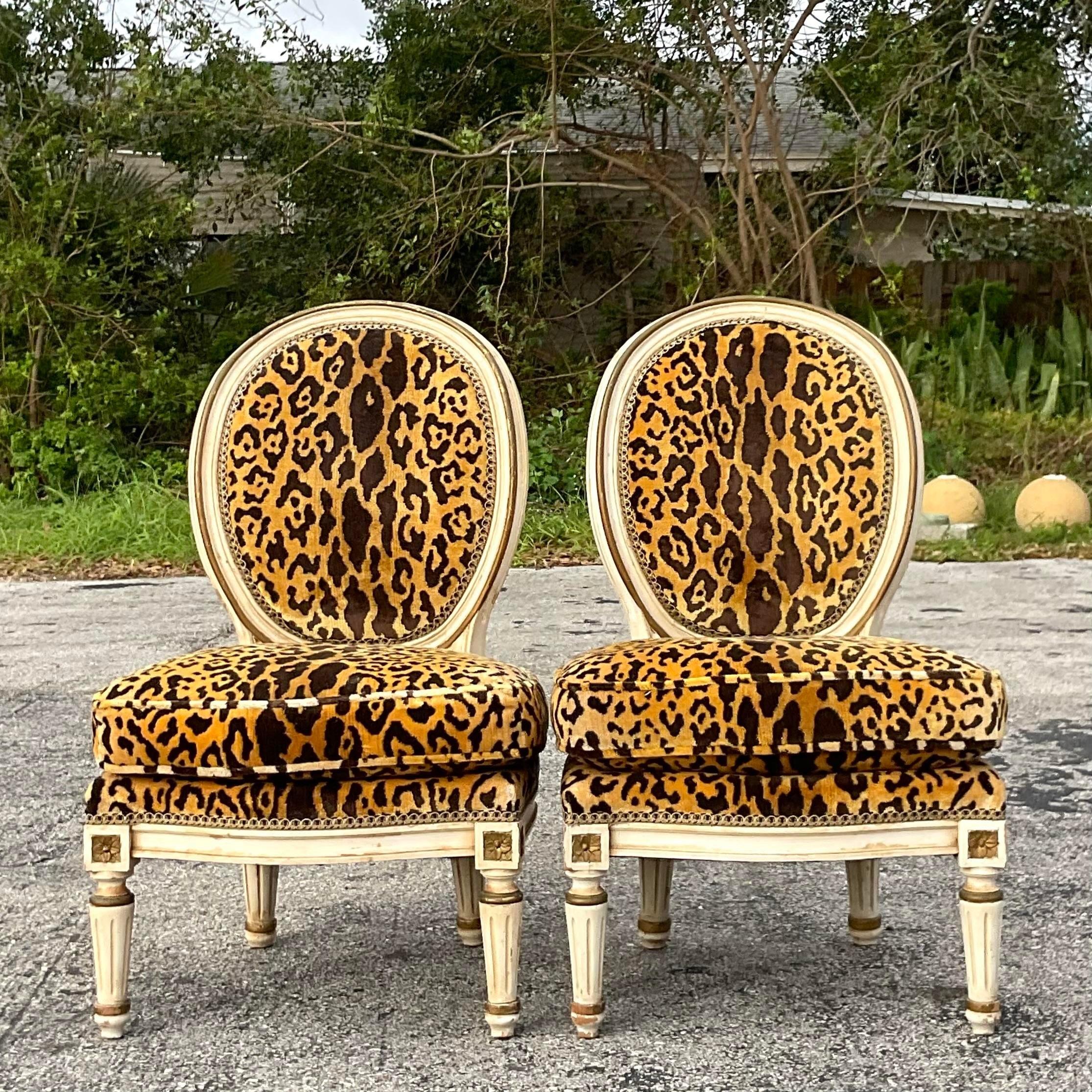 Vintage Regency Louis XI Style Leopard Slipper Chairs - a Pair 2