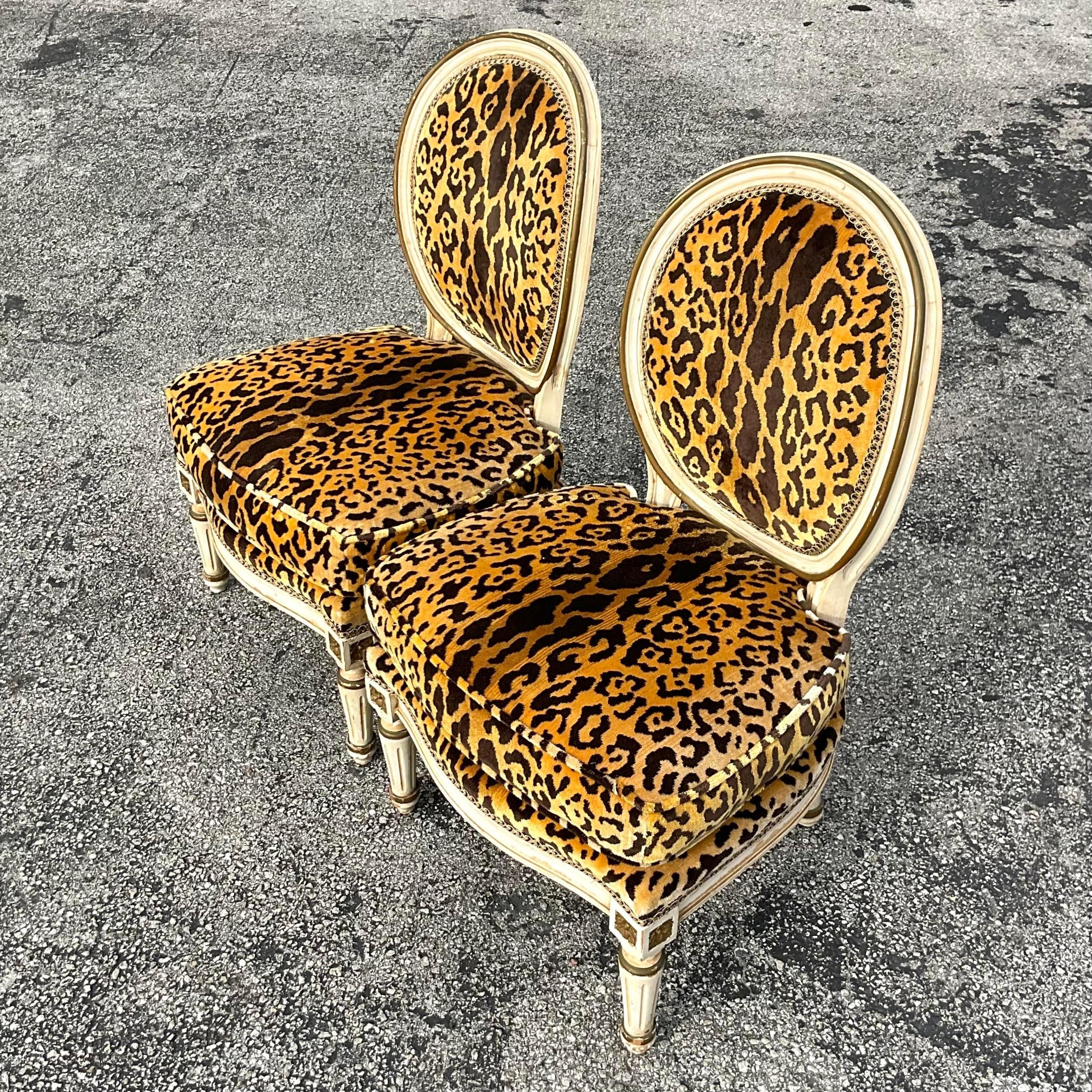 Vintage Regency Louis XI Style Leopard Slipper Chairs - a Pair 3