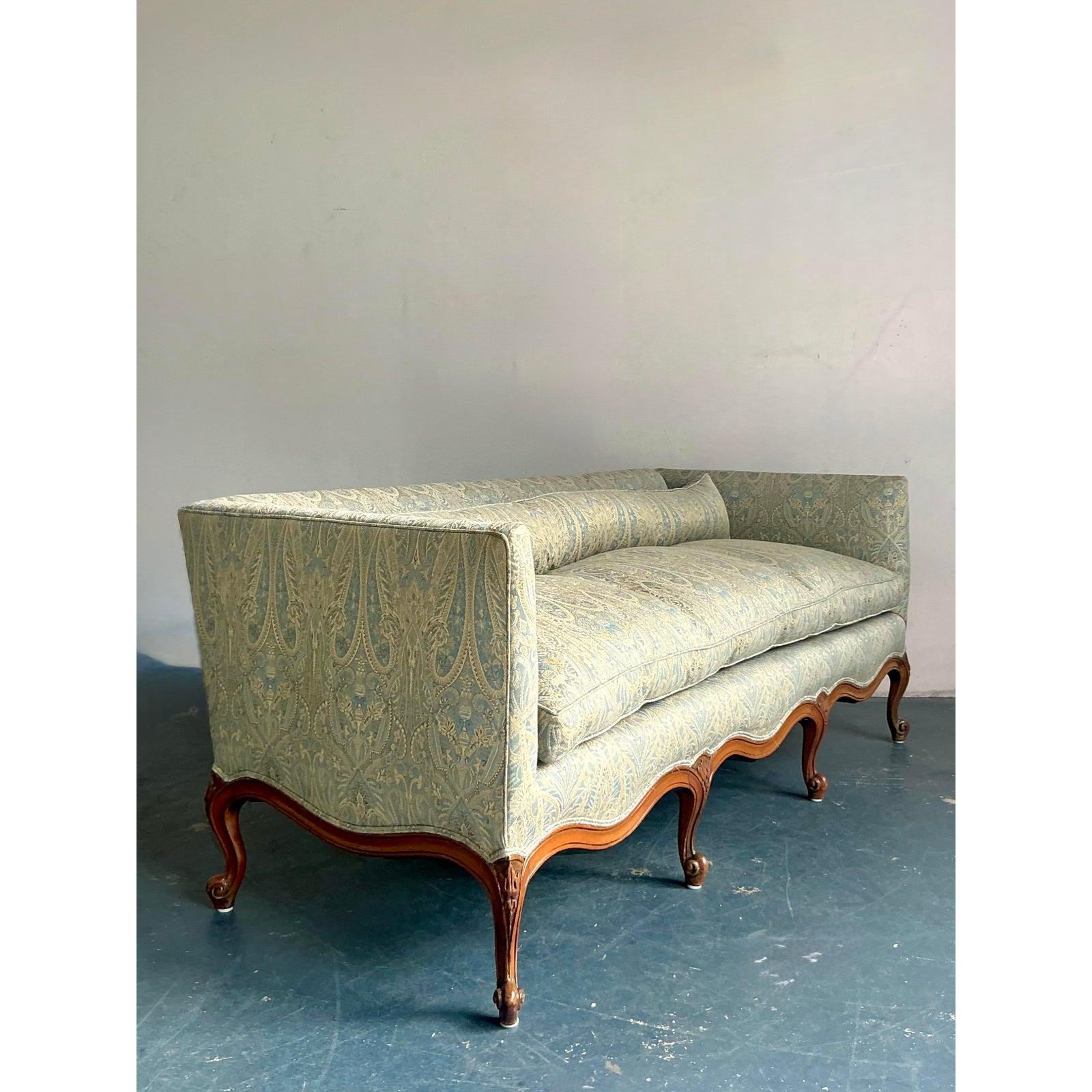 Divano vintage Regency Luigi XV in seta paisley jacquard in vendita 4