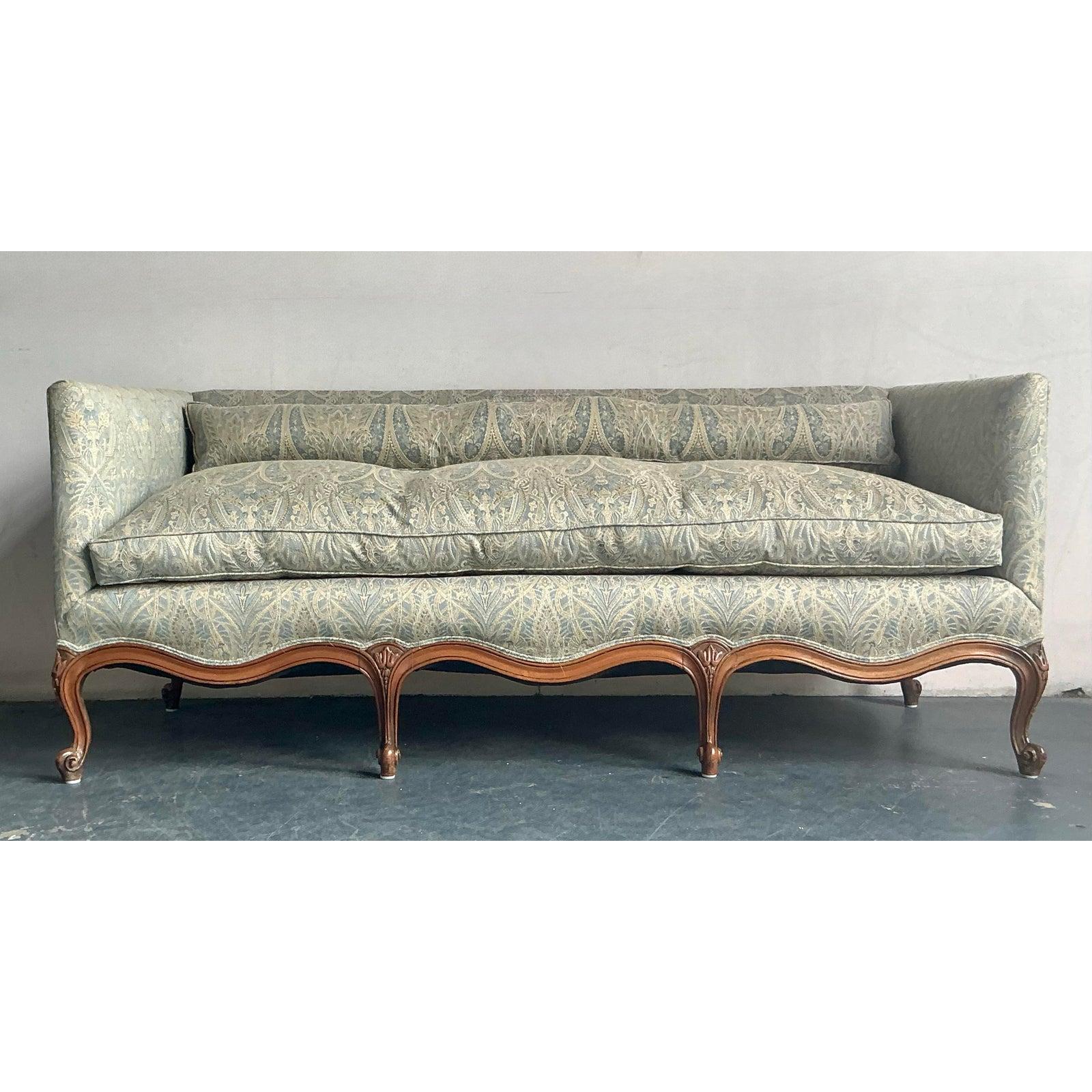 Divano vintage Regency Luigi XV in seta paisley jacquard in vendita 1