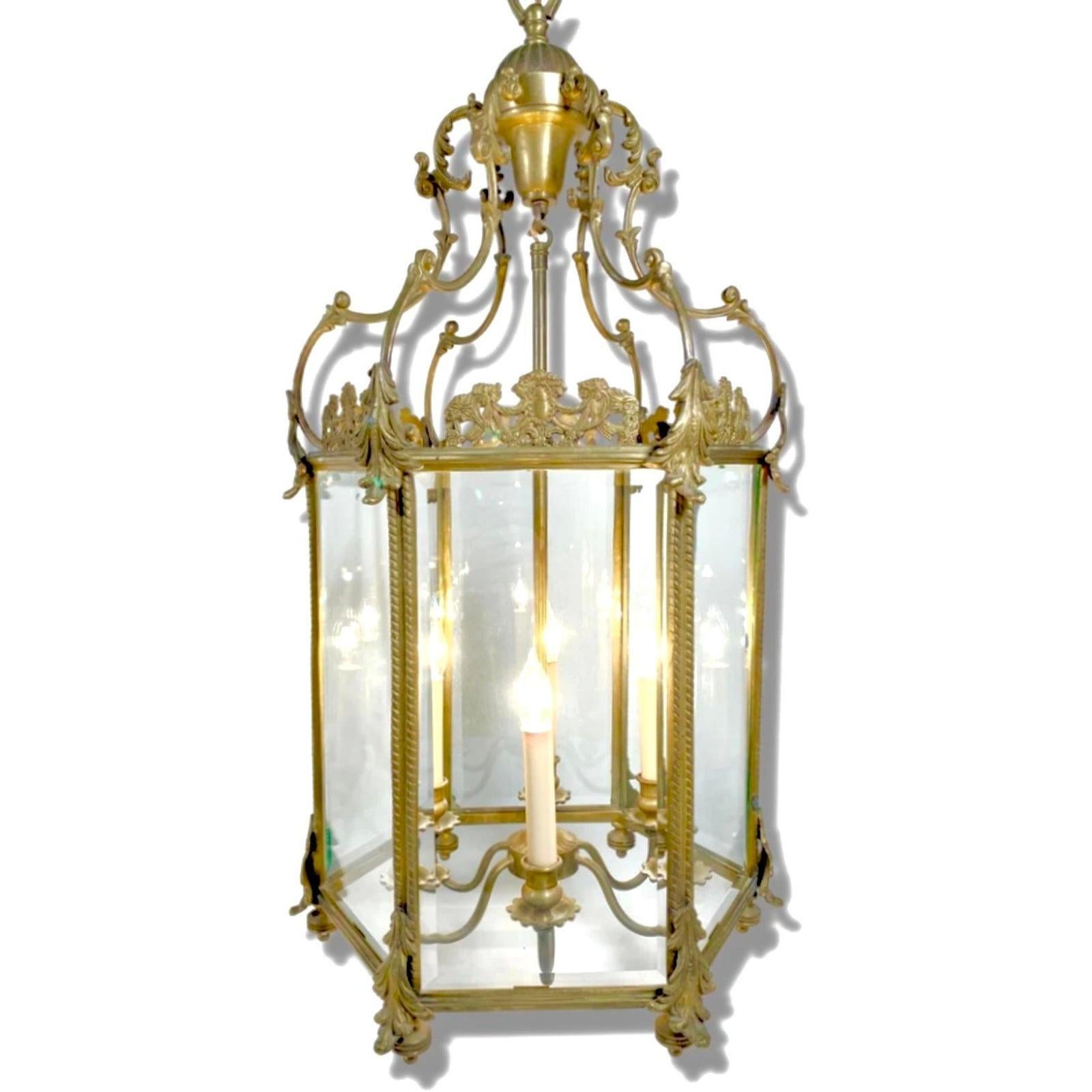Gold Vintage Regency Louis XV Style Bronze Lantern For Sale