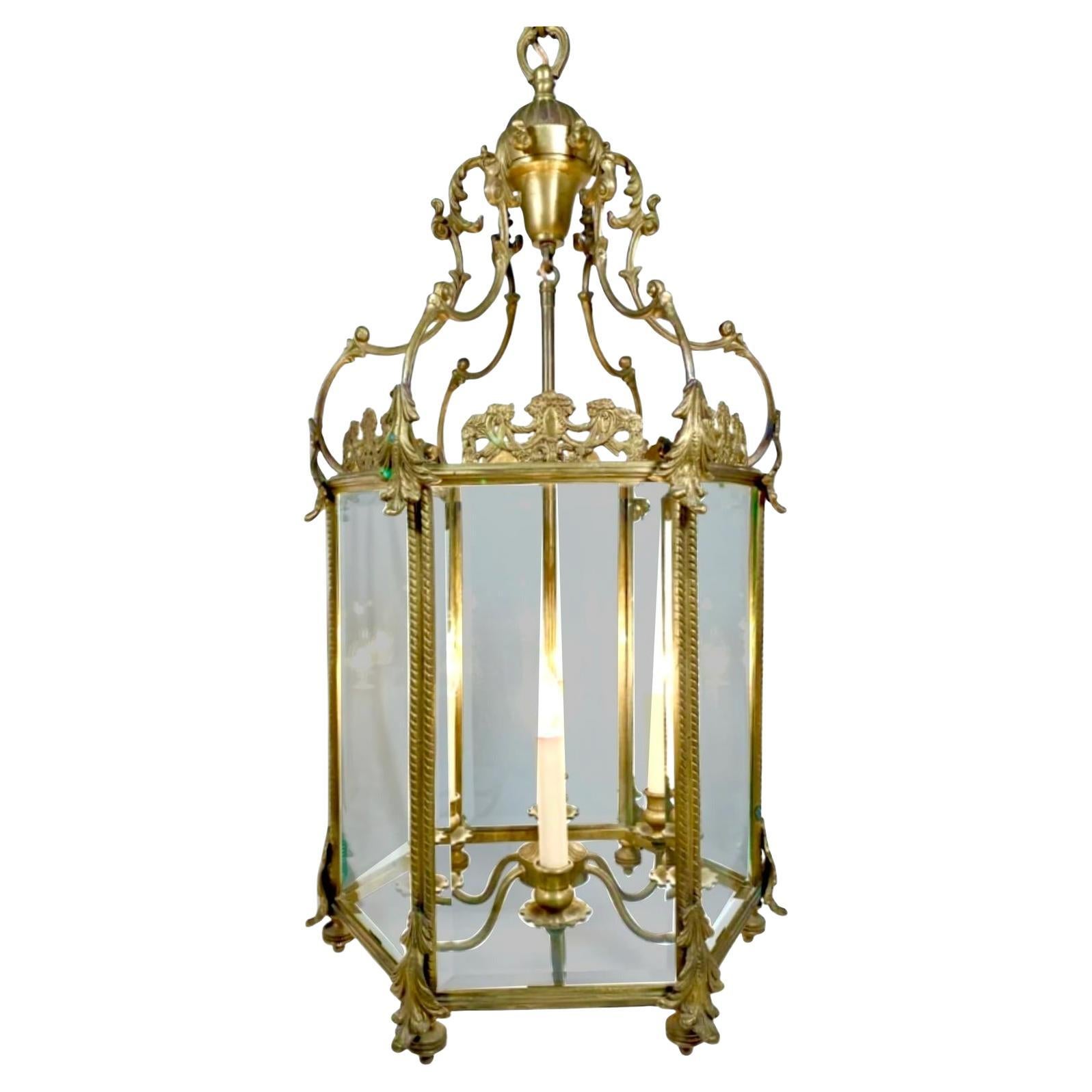 Vintage Regency Louis XV Style Bronze Lantern For Sale