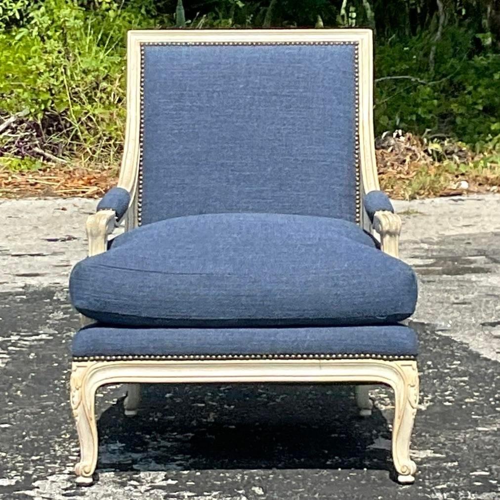 Cotton Vintage Regency Louis XVI Style Bergere Chair