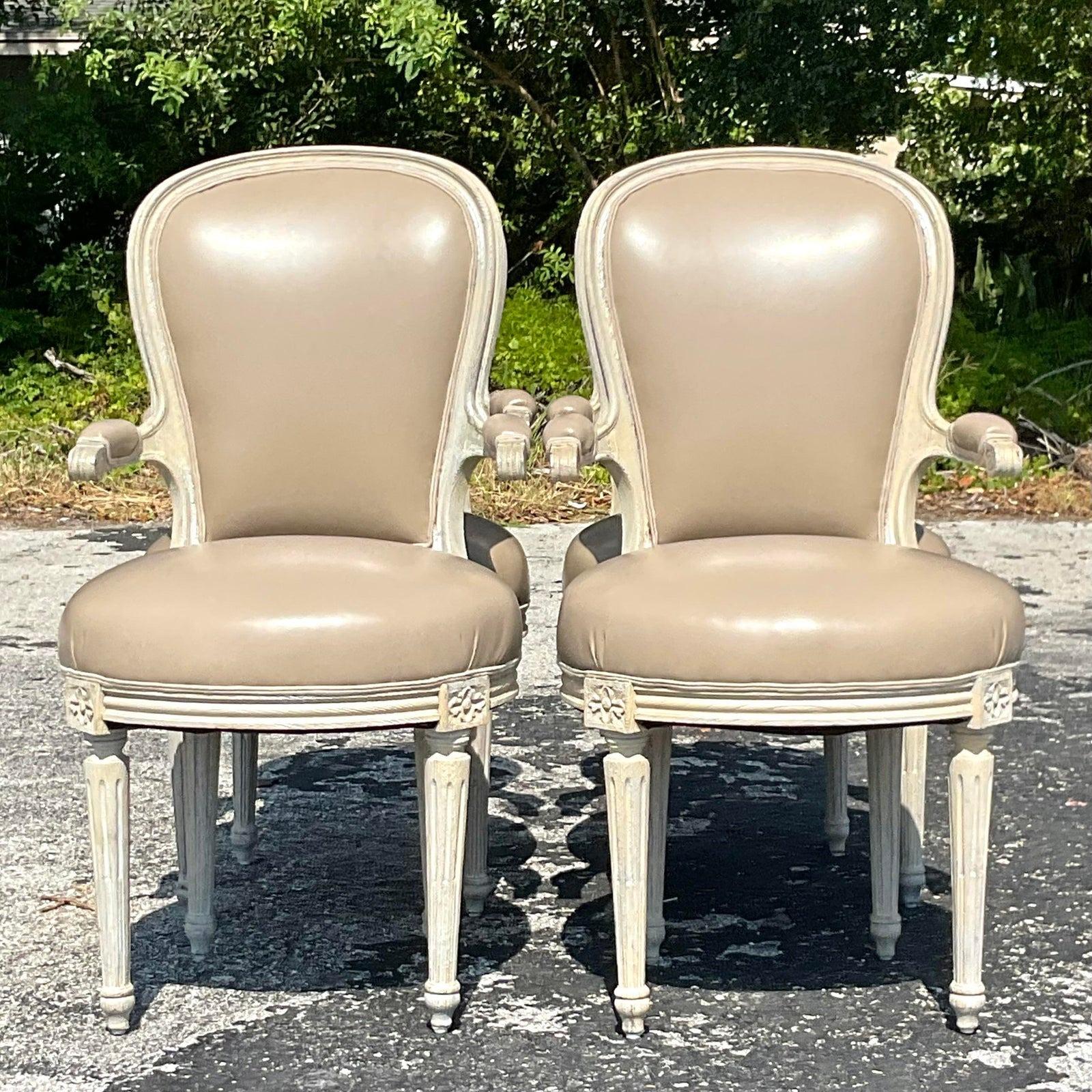 Vintage Regency Louis XVI Style Painted Fauteuils - Set of 4 For Sale 2