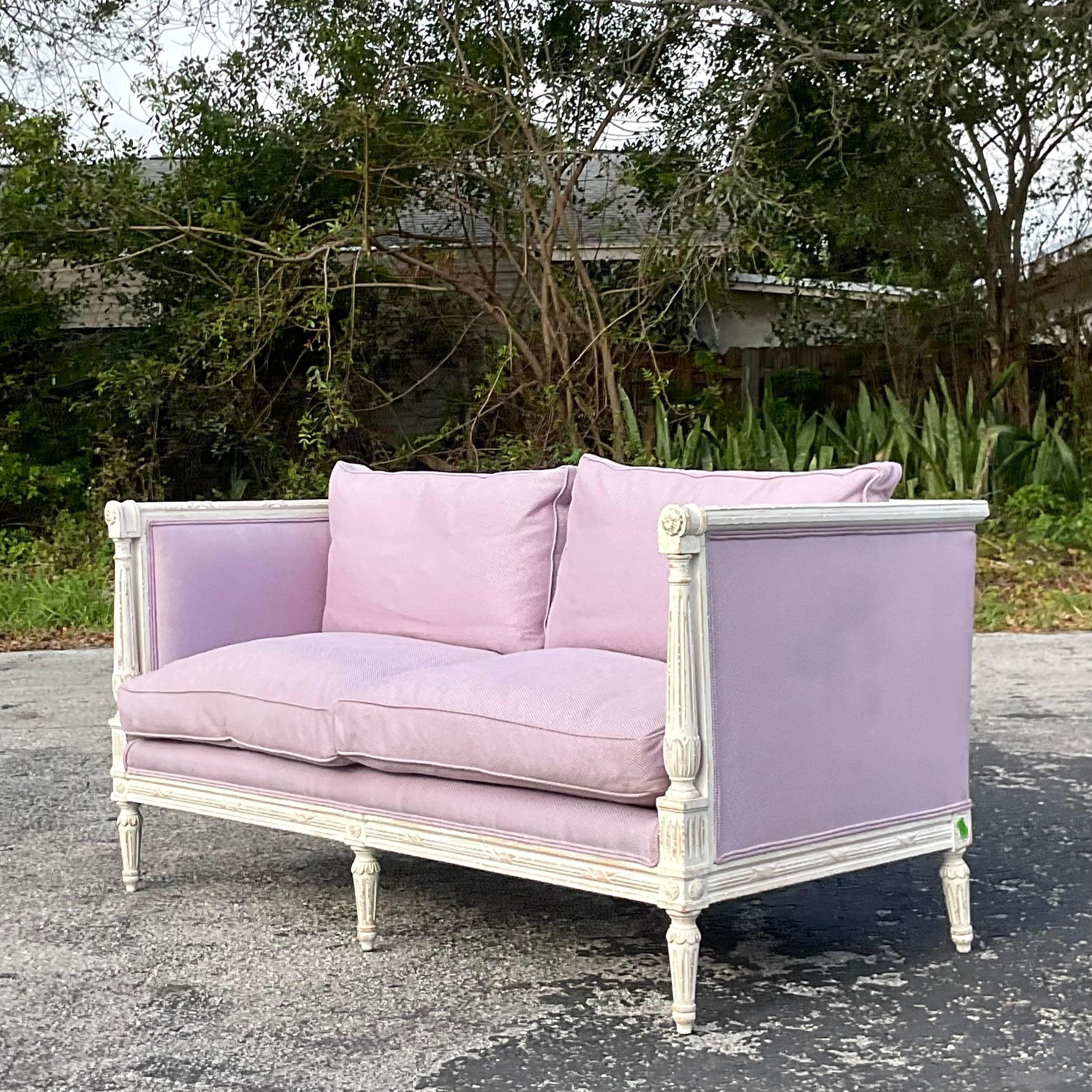 Vintage Regency Louis XVI Style Settee In Good Condition For Sale In west palm beach, FL
