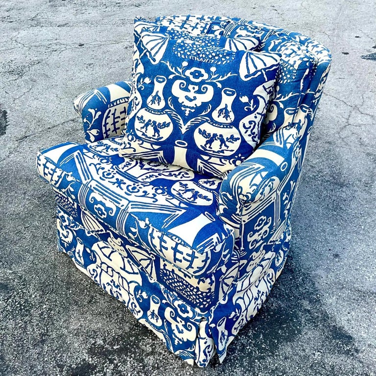 Vintage Regency Lounge Chair in Clarence House “The Vase” at 1stDibs