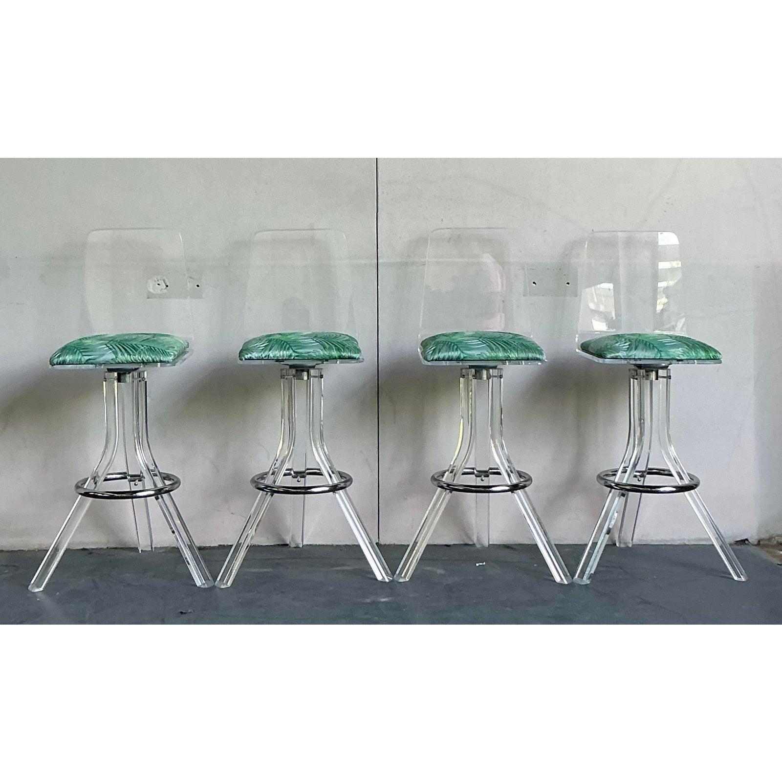 American Vintage Regency Lucite Swivel Bar Stools - Set of 4 For Sale