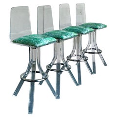 Vintage Regency Lucite Swivel Bar Stools - Set of 4