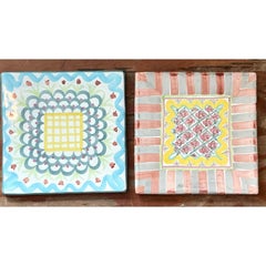 Vintage Regency Mackenzie Childs Ceramic Platters - Set of 2