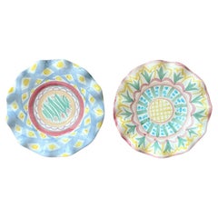 Vintage Regency Mackenzie Childs Glazed Ceramic Ruffle Plates - Set of 2