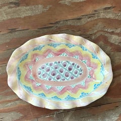 Vintage Regency Mackenzie Childs Glazed Ceramic Ruffle Platter