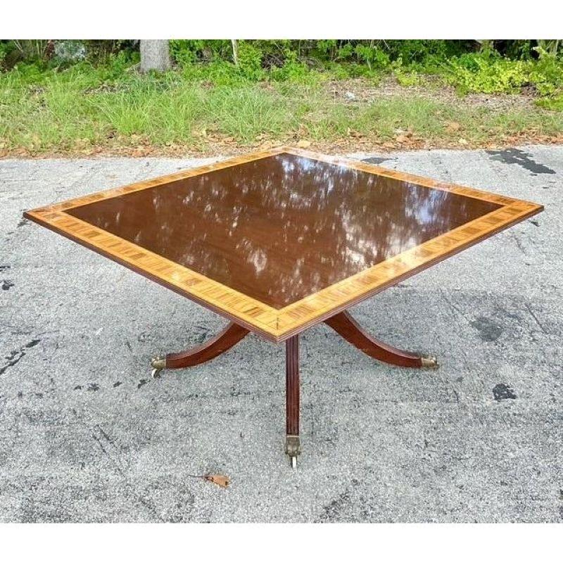 Neoclassical Vintage Regency Mahogany and Birdseye Duncan Phyfe Square Dining Table For Sale