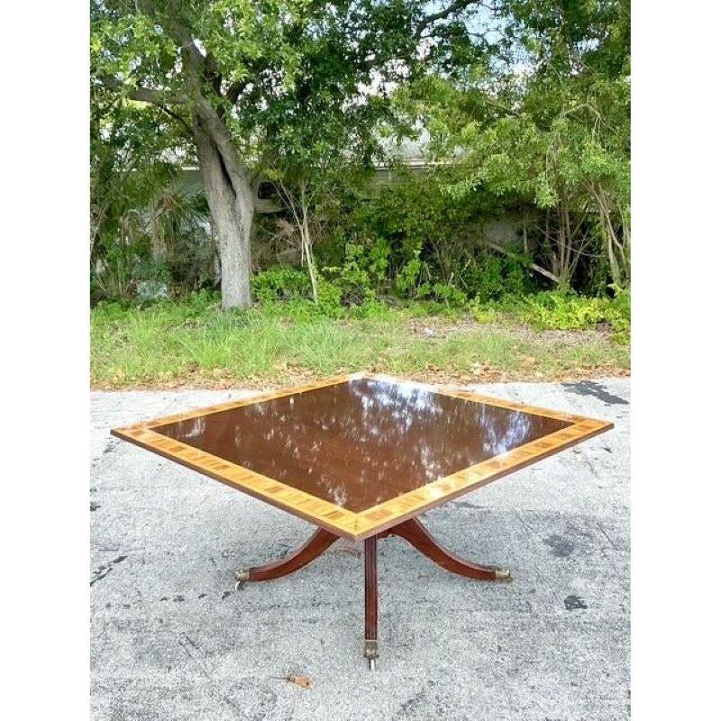 Vintage Regency Mahogany and Birdseye Duncan Phyfe Square Dining Table For Sale 1