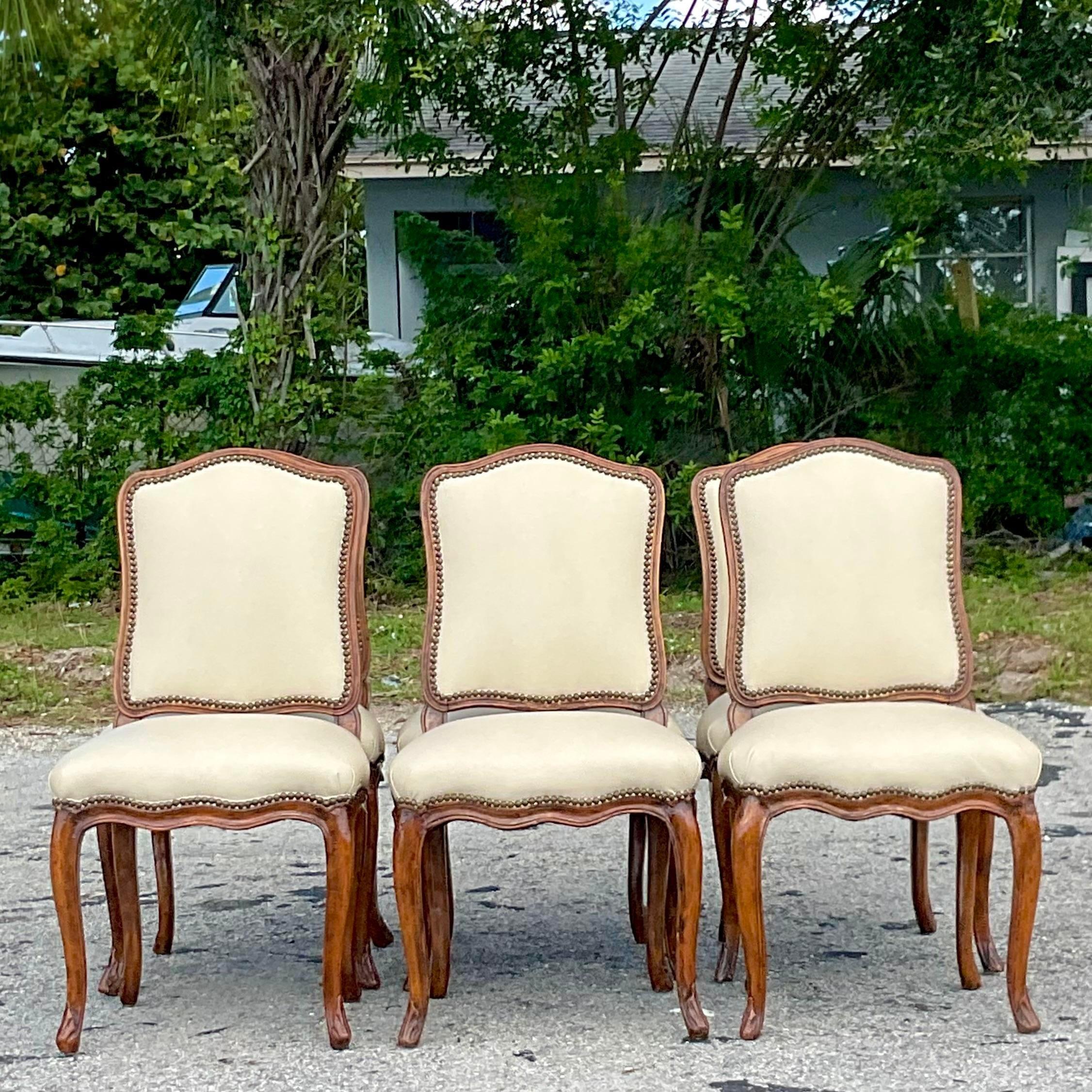 American Vintage Regency Mahogany and Leather Dining Chairs, Set of 6