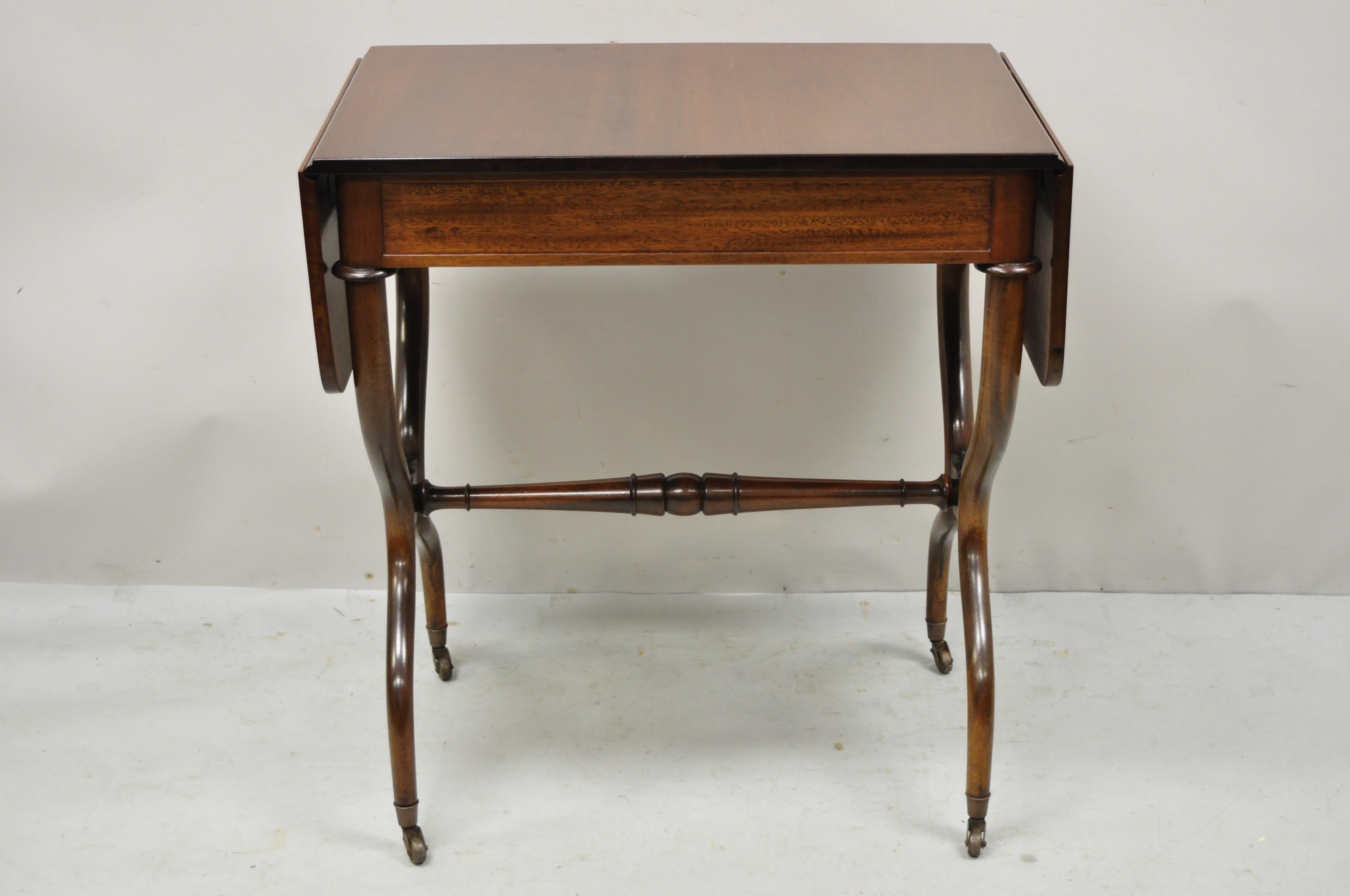 Vintage Regency Mahogany Drop Leaf Pembroke One Drawer Side Table Small Desk 4
