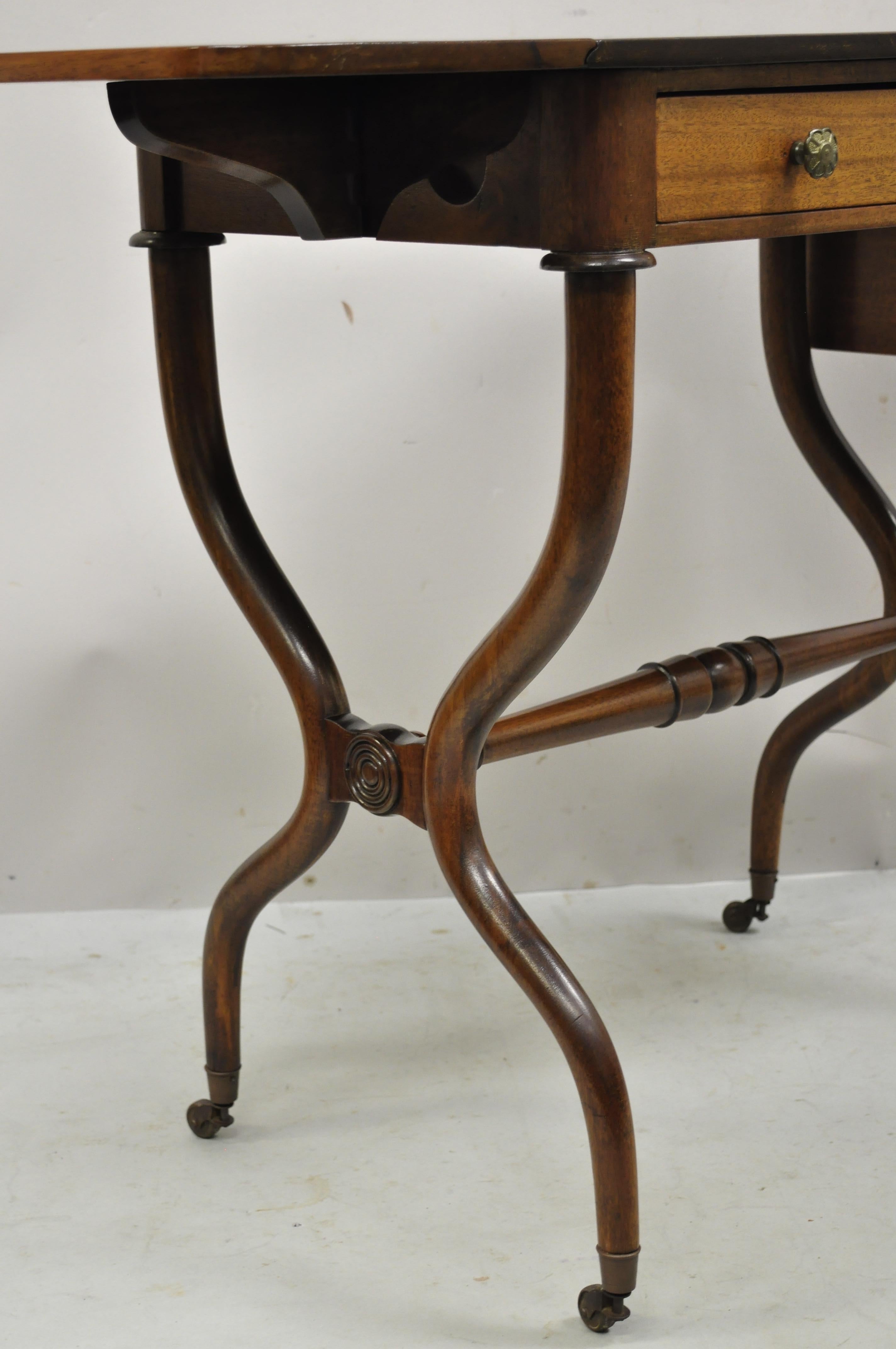Vintage Regency Mahogany Drop Leaf Pembroke One Drawer Side Table Small Desk 5