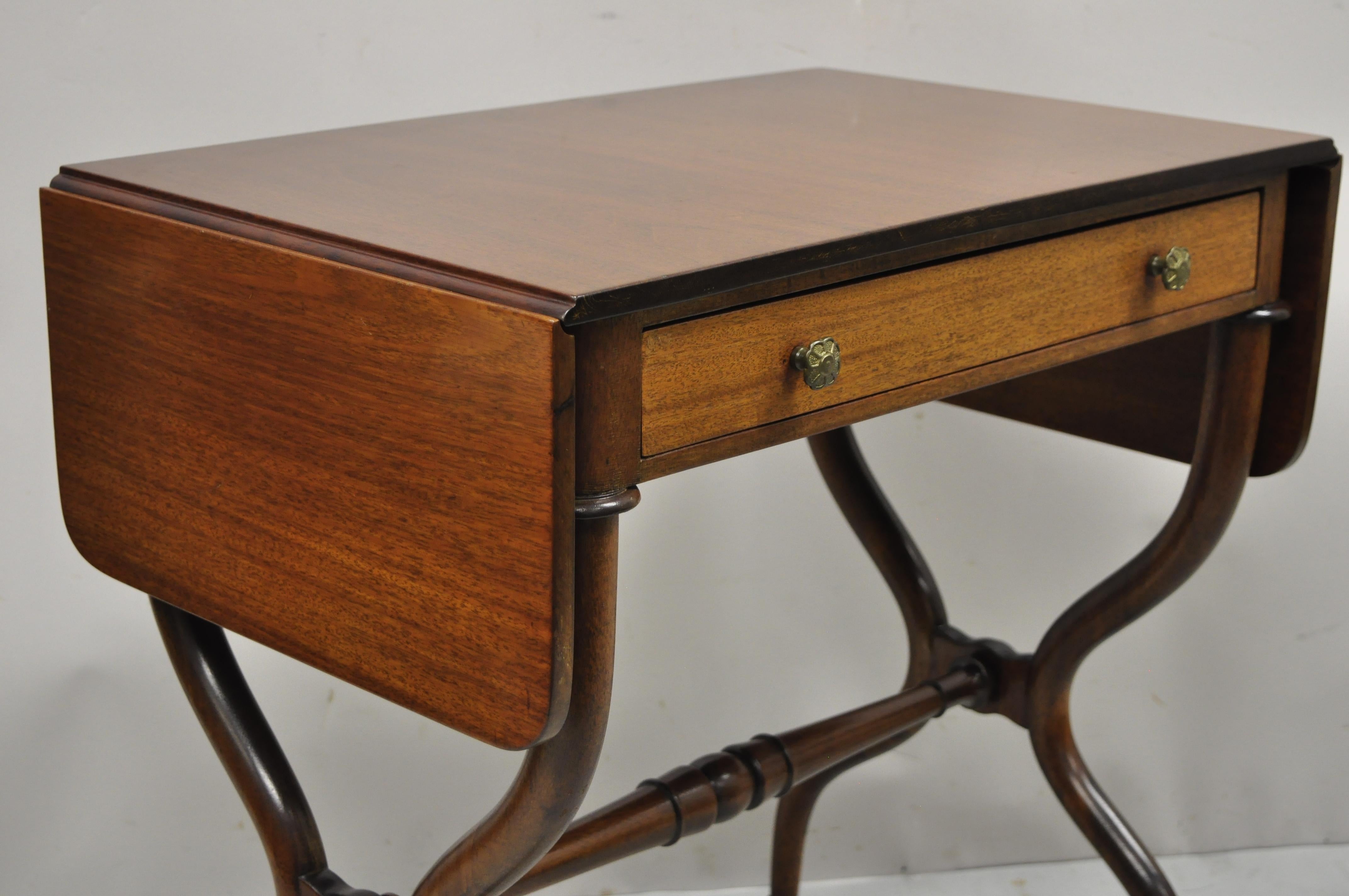 20th Century Vintage Regency Mahogany Drop Leaf Pembroke One Drawer Side Table Small Desk