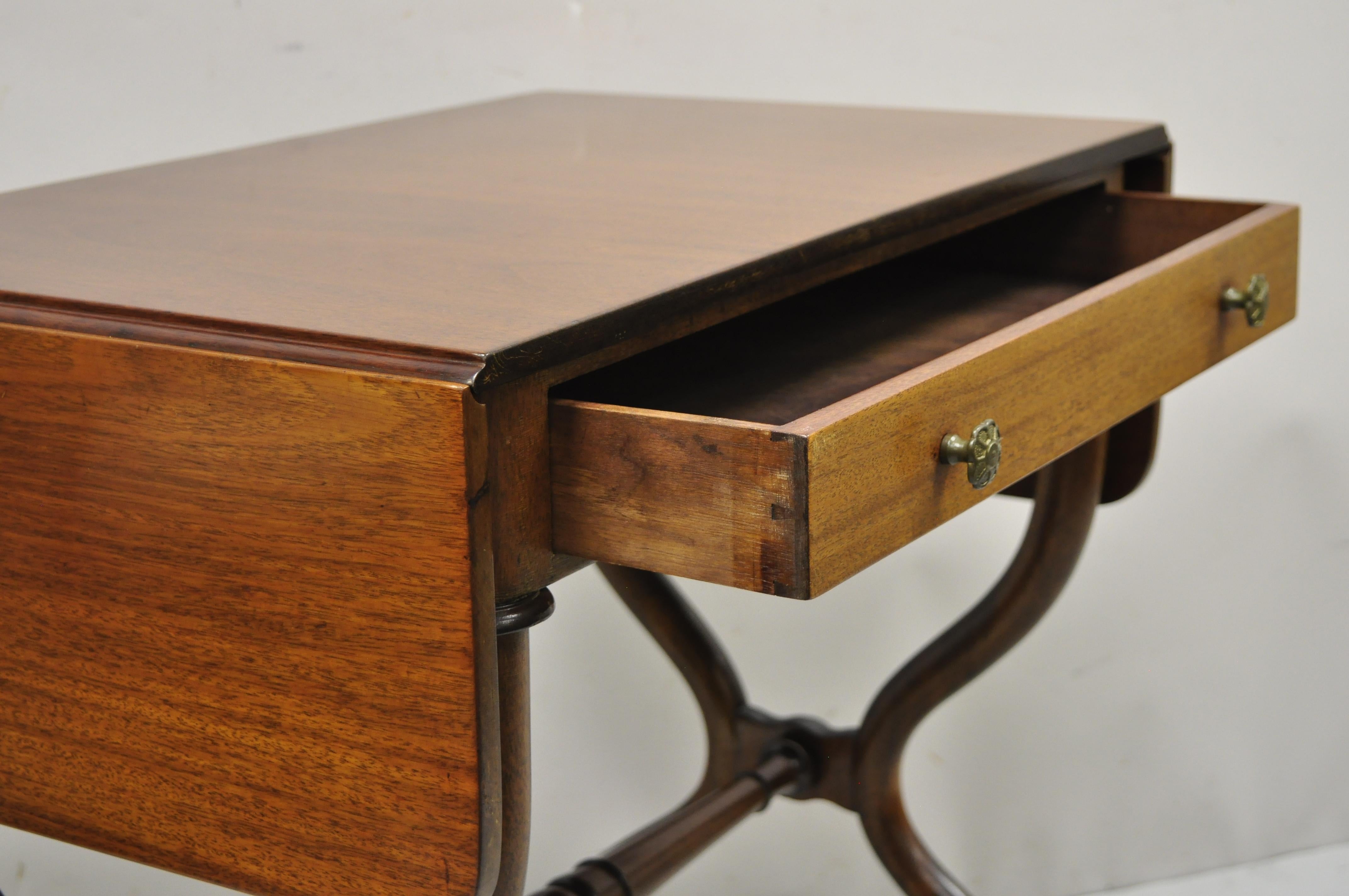 Vintage Regency Mahogany Drop Leaf Pembroke One Drawer Side Table Small Desk 1