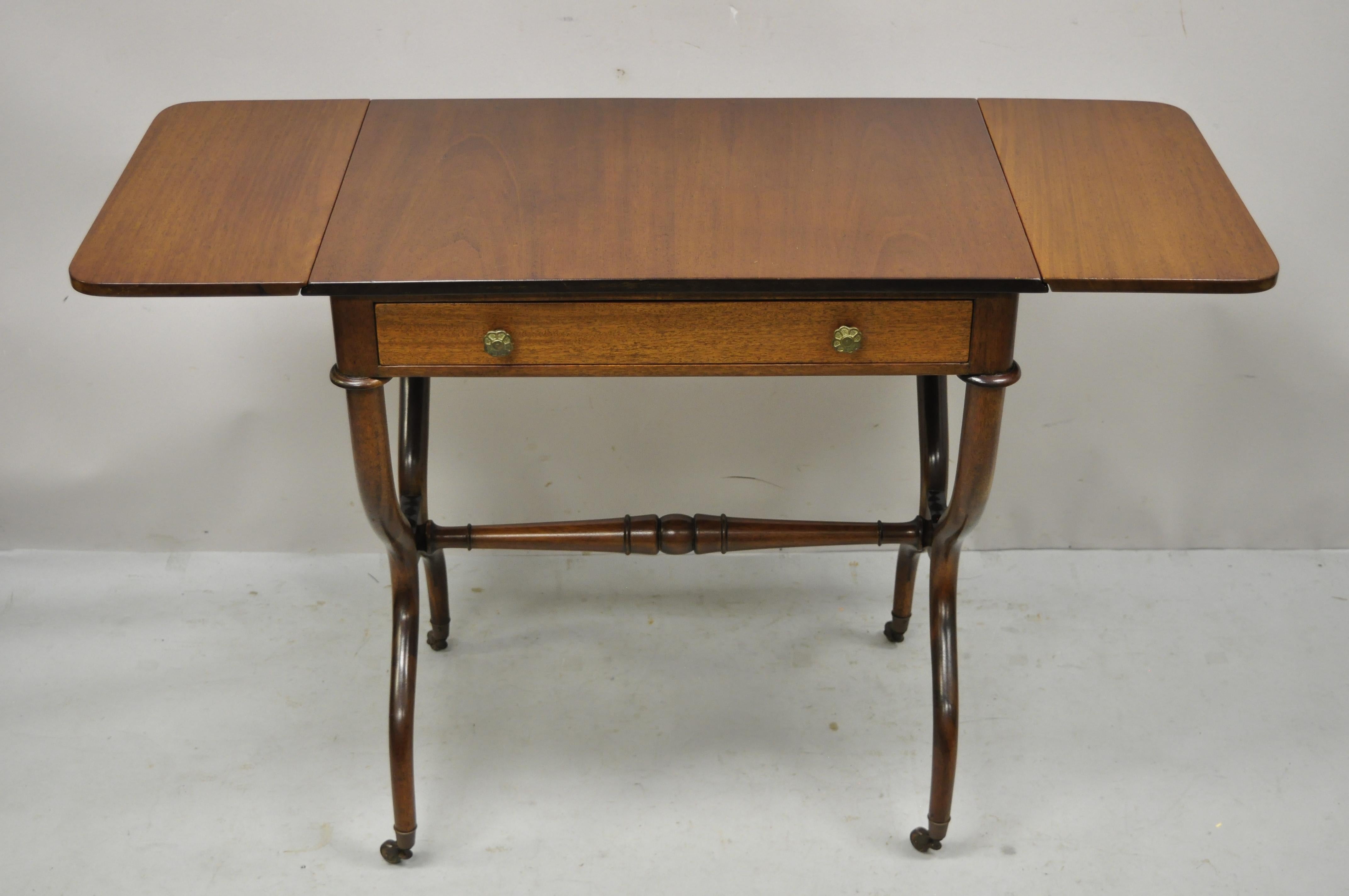 Vintage Regency Mahogany Drop Leaf Pembroke One Drawer Side Table Small Desk 2
